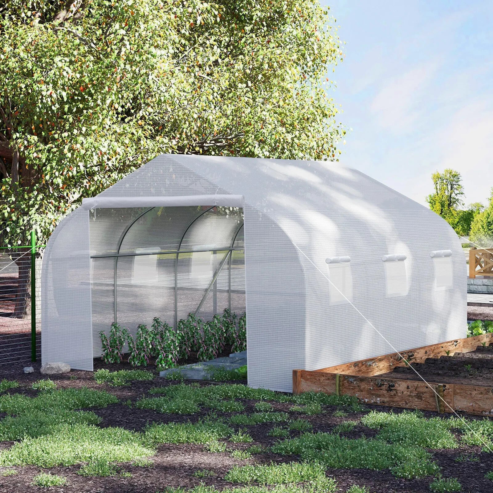 4.5x3x2m Walk - In PE Mesh Greenhouse Galvanized Metal Frame Outdoor Garden Tunnel - Home and Garden Furniture Shop - rustic - furniture