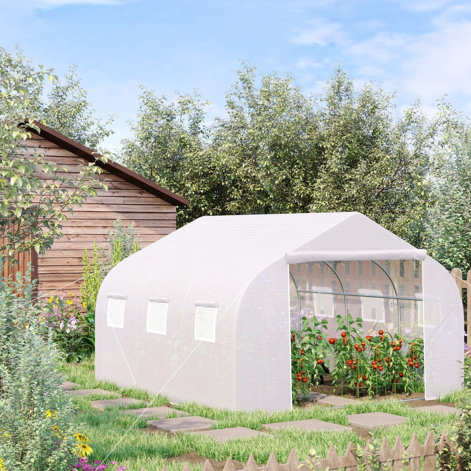 4.5x3x2m Walk - In PE Mesh Greenhouse Galvanized Metal Frame Outdoor Garden Tunnel - Home and Garden Furniture Shop - rustic - furniture