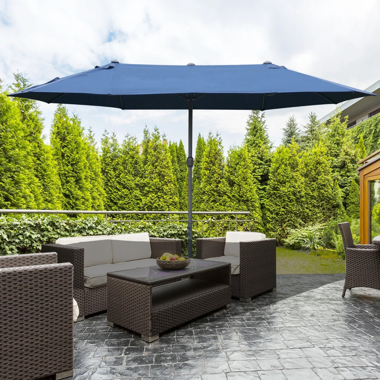 4.6m Double Sided Garden Sun Umbrella Canopy with Crank and Cross Base Shade - Home and Garden Furniture Shop - rustic - furniture