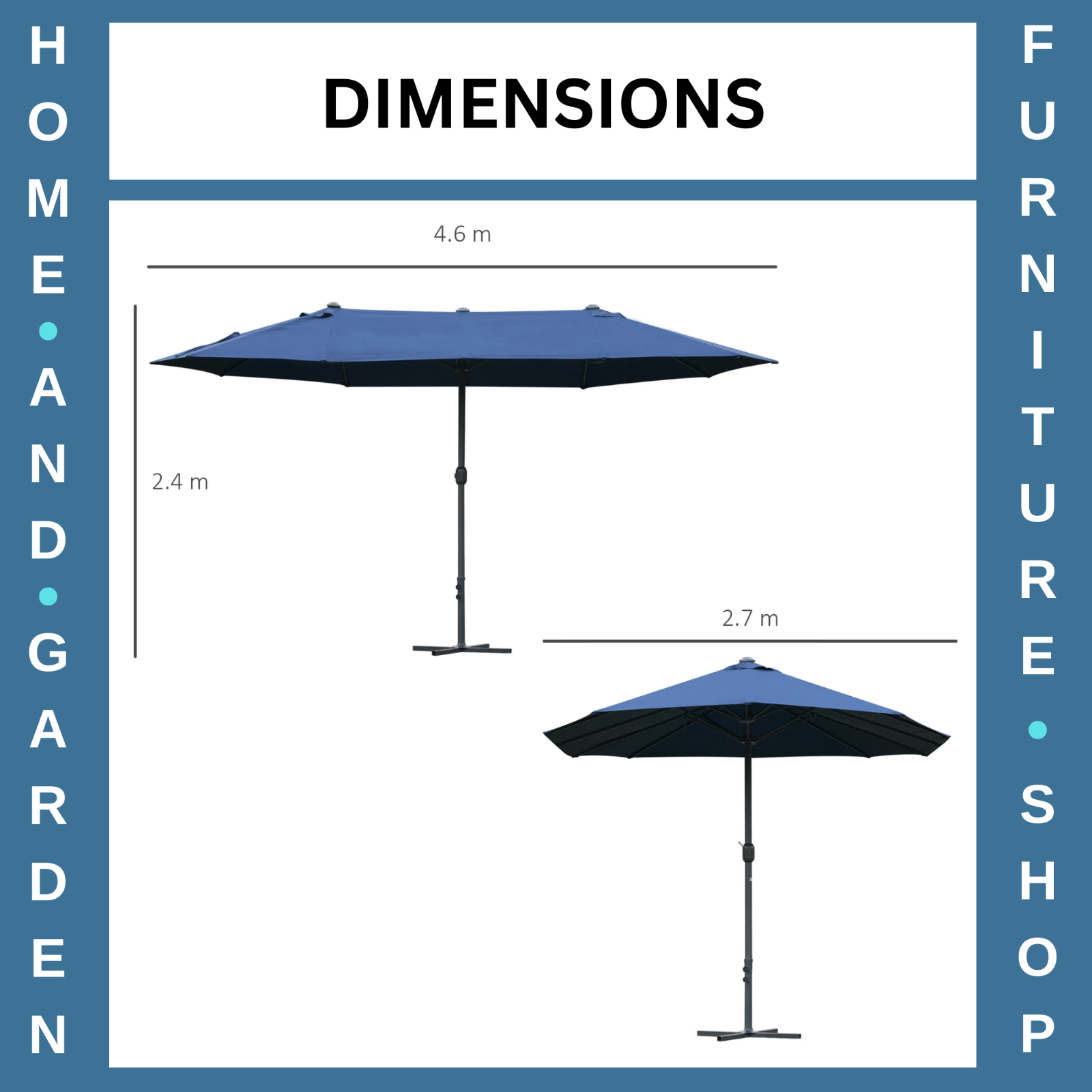 4.6m Double Sided Garden Sun Umbrella Canopy with Crank and Cross Base Shade - Home and Garden Furniture Shop - rustic - furniture