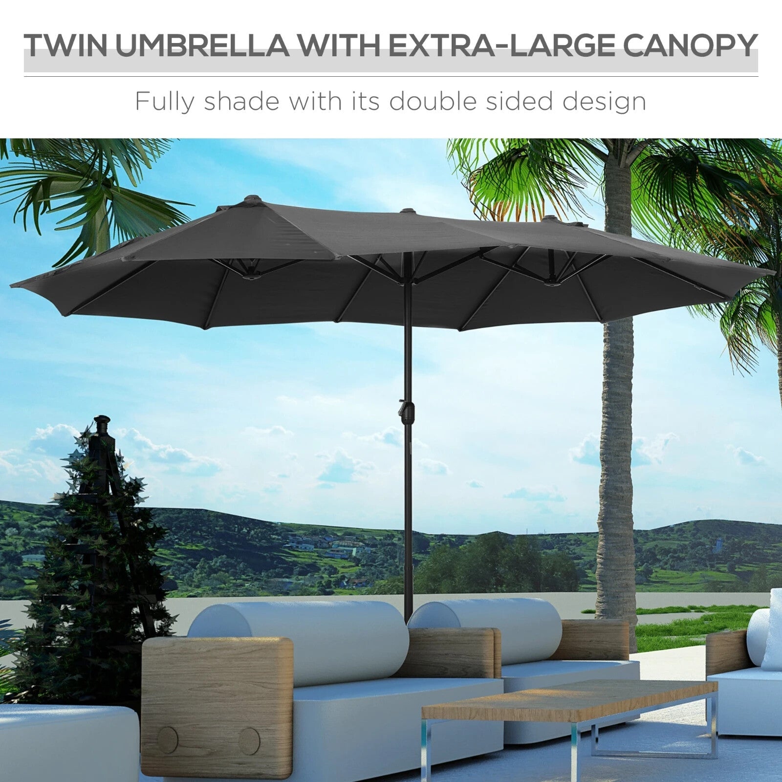 4.6m Garden Sun Umbrella with Double Sided Canopy Cross Base and Crank Handle - Home and Garden Furniture Shop - rustic - furniture