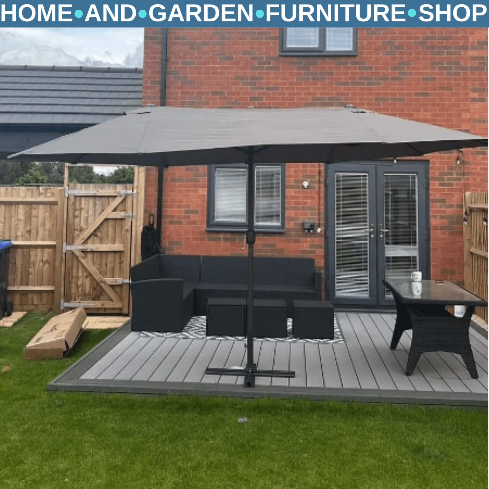 4.6m Garden Sun Umbrella with Double Sided Canopy Cross Base and Crank Handle - Home and Garden Furniture Shop - rustic - furniture