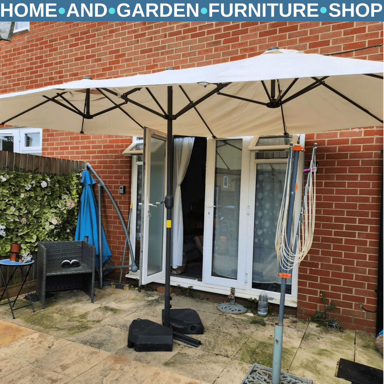 4.6m Patio Sun Shade Umbrella with Double Sided Canopy Crank and Cross Base - Home and Garden Furniture Shop - rustic - furniture