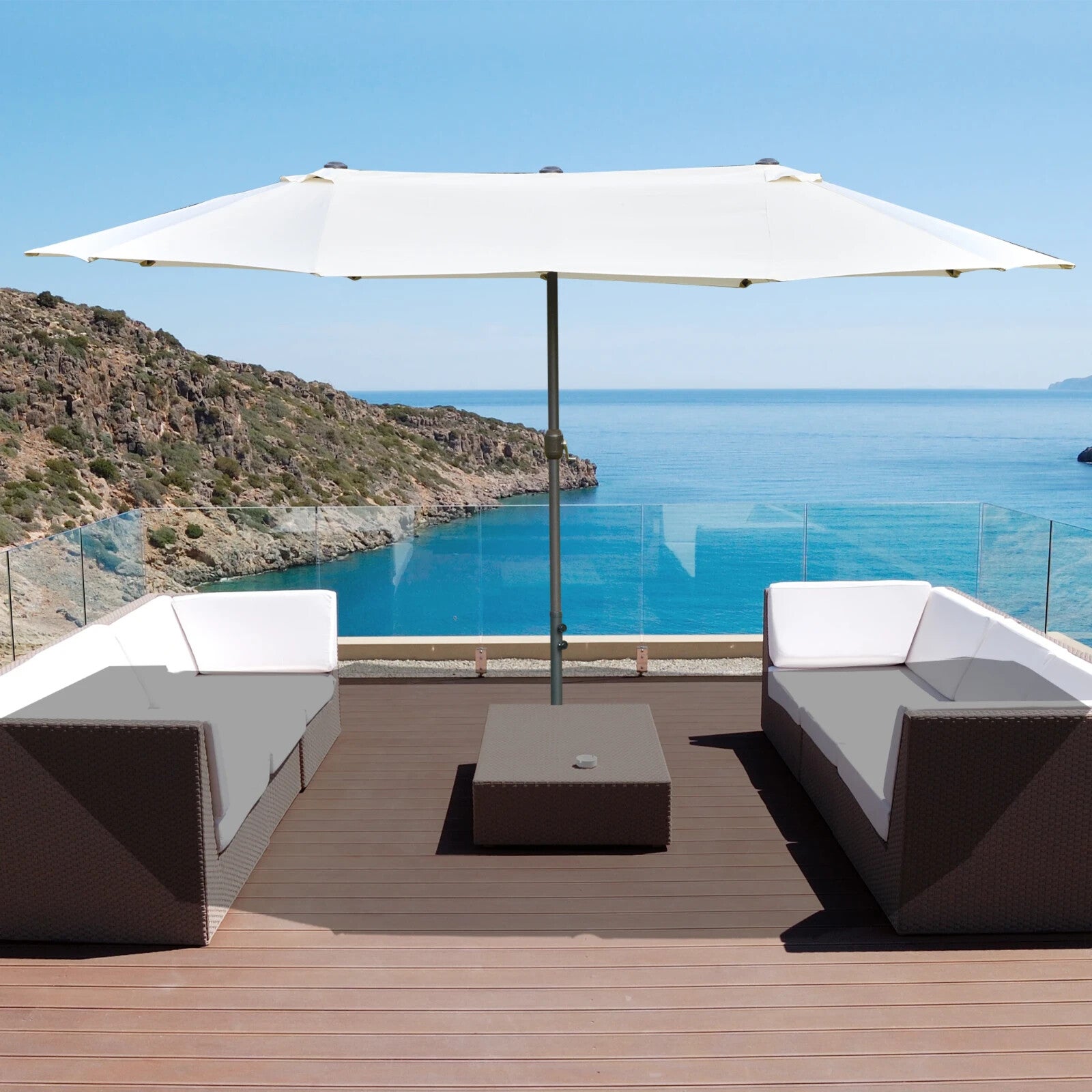 4.6m Patio Sun Shade Umbrella with Double Sided Canopy Crank and Cross Base - Home and Garden Furniture Shop - rustic - furniture