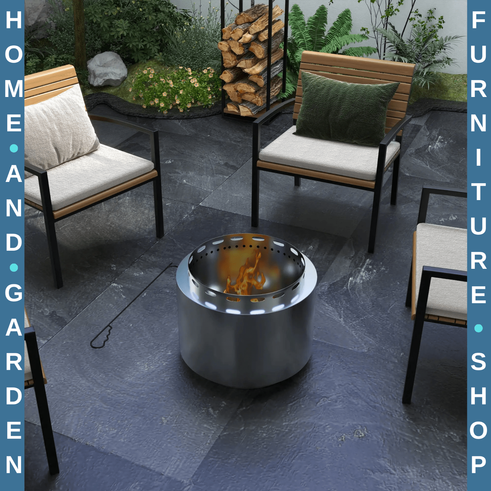 48.5cm Smokeless Fire Pit Wood Burning w/ Poker Portable Garden Camping Heater - Home and Garden Furniture Shop - rustic - furniture