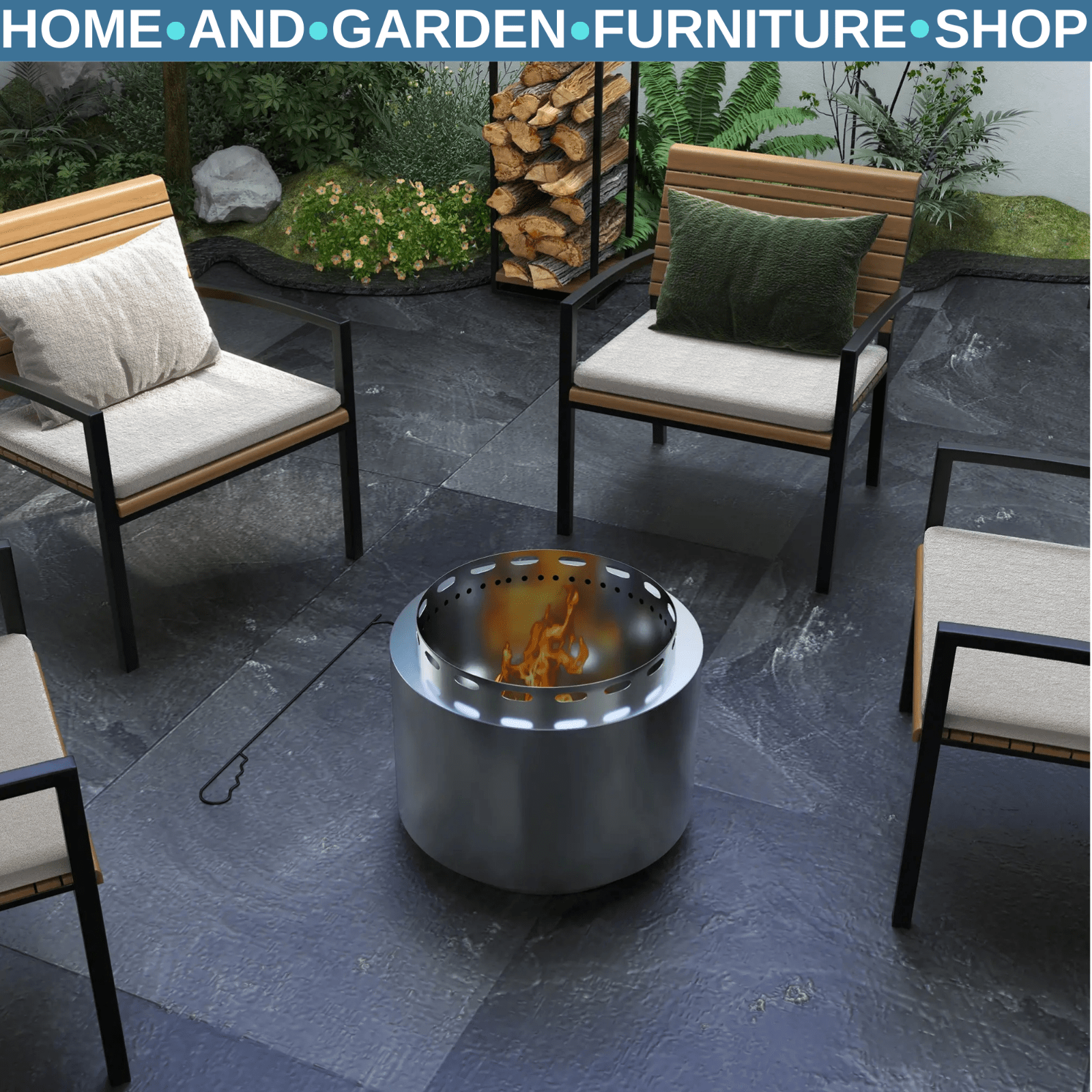 48.5cm Smokeless Fire Pit Wood Burning w/ Poker Portable Garden Camping Heater - Home and Garden Furniture Shop - rustic - furniture