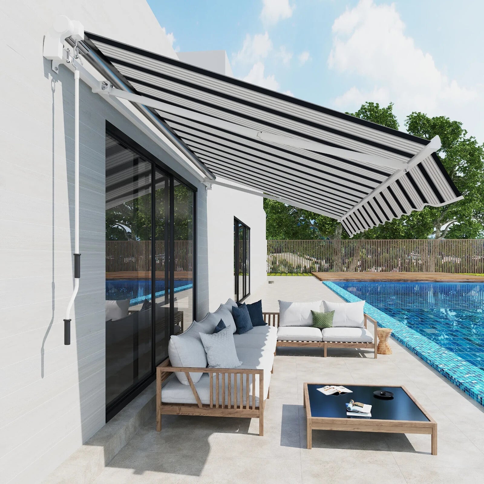 4m x 3m Manual Garden Awning Retractable Patio Canopy Outdoor Sun Shade Cover - Home and Garden Furniture Shop - rustic - furniture