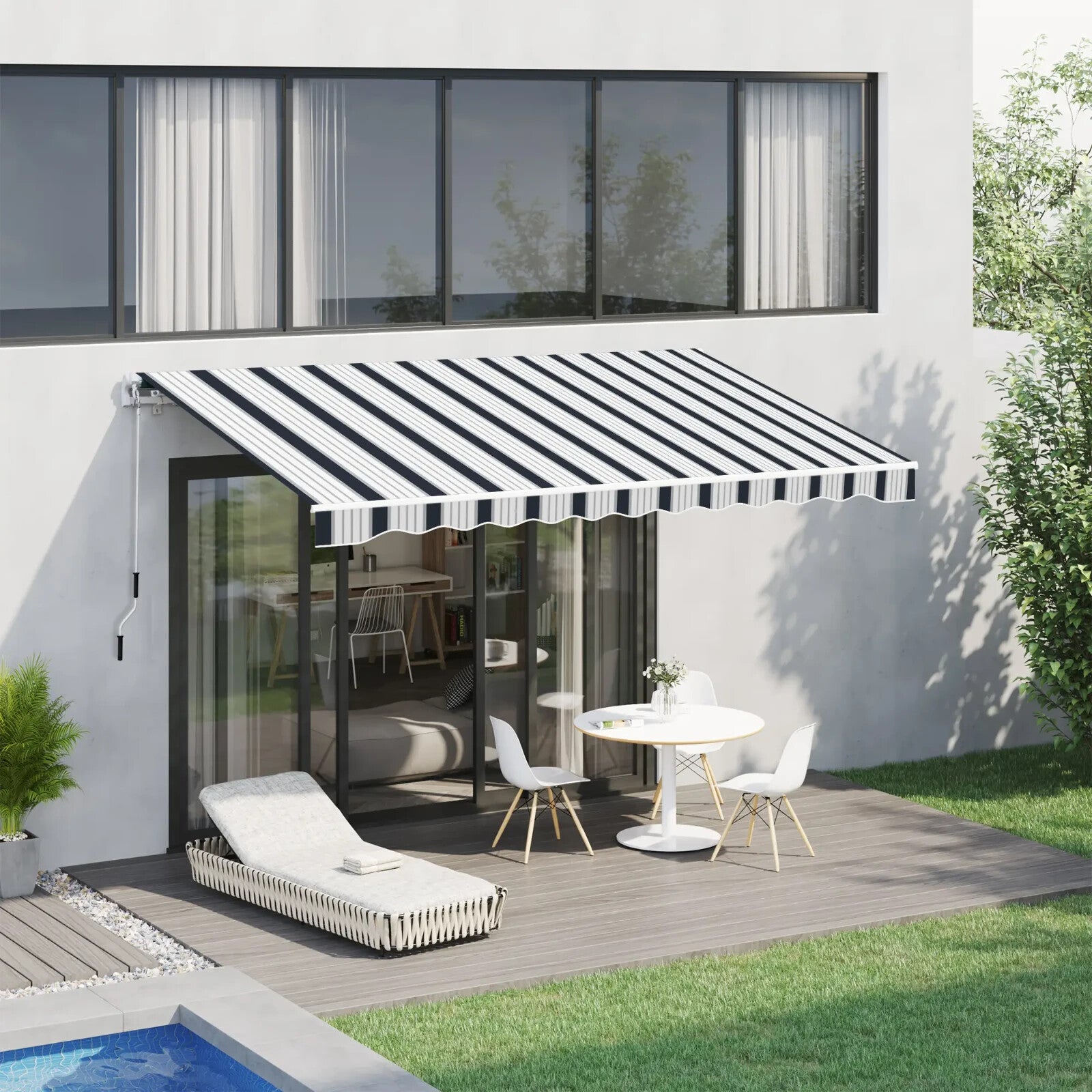 4m x 3m Manual Garden Awning Retractable Patio Canopy Outdoor Sun Shade Cover - Home and Garden Furniture Shop - rustic - furniture