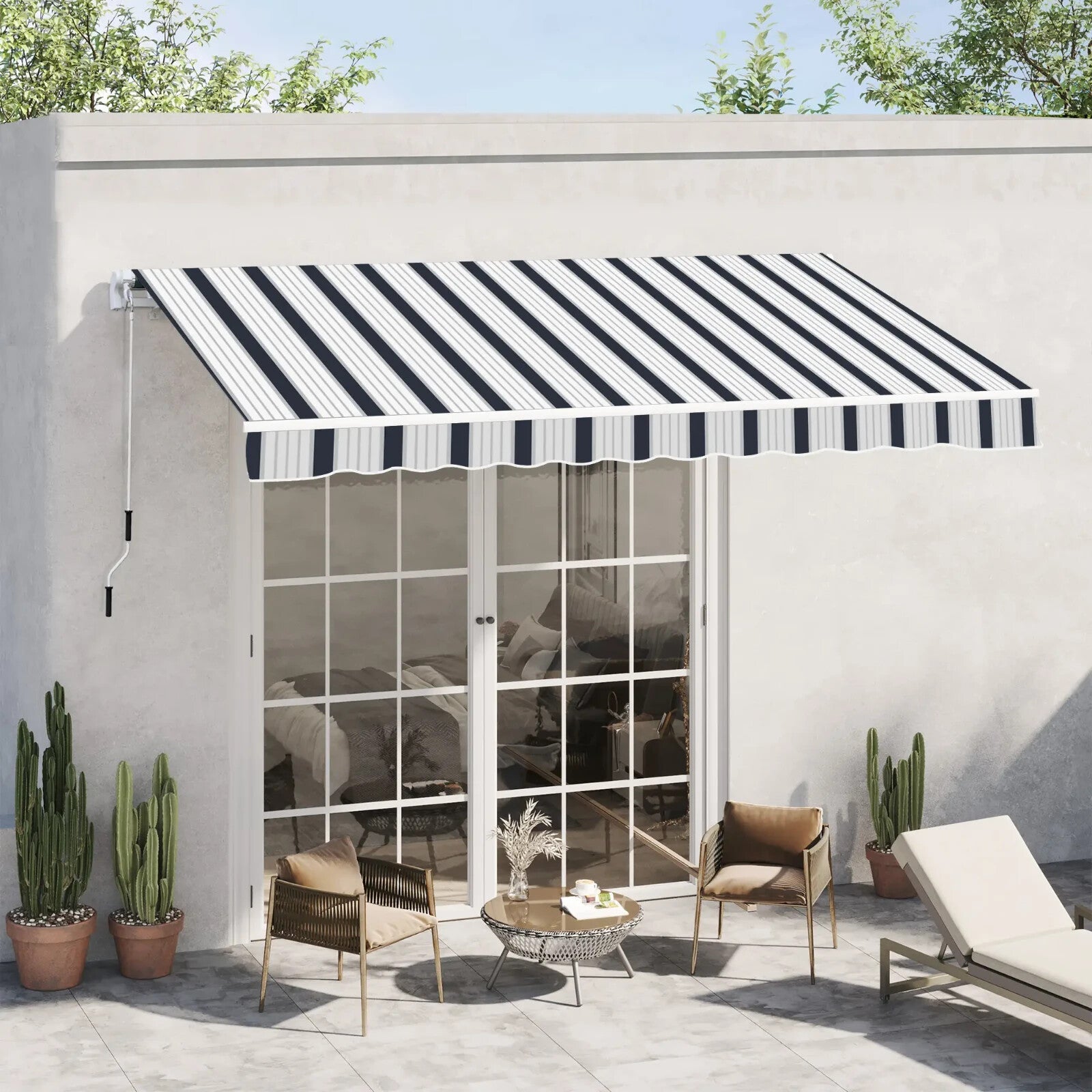 4m x 3m Manual Garden Awning Retractable Patio Canopy Outdoor Sun Shade Cover - Home and Garden Furniture Shop - rustic - furniture
