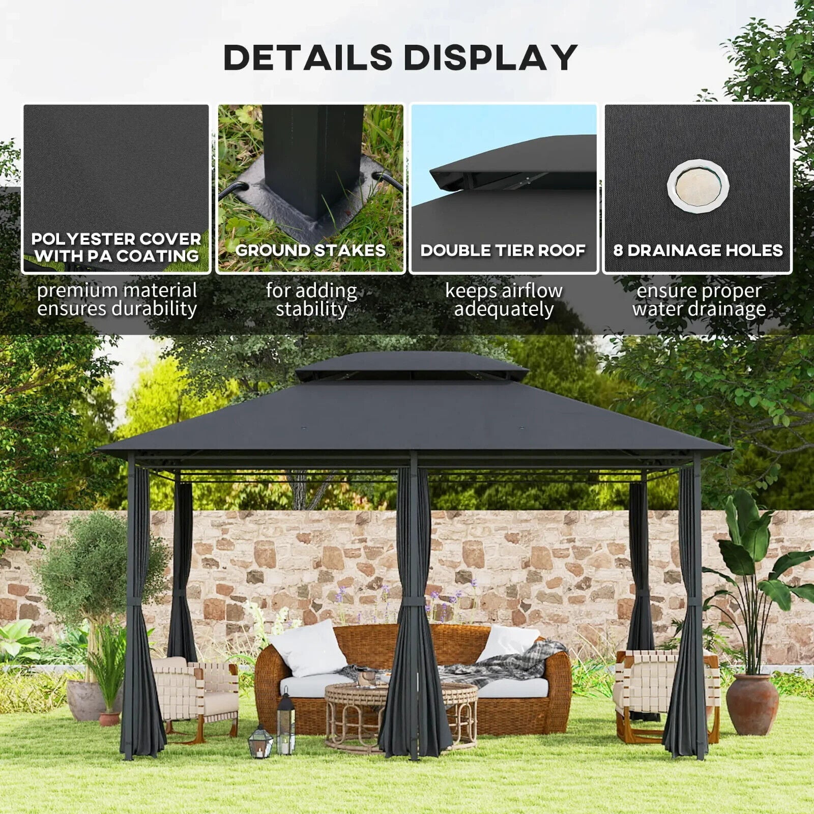 4m x 3m Outdoor 2 Tier Steel Frame Gazebo Curtains Garden Double Roof Party Tent - Home and Garden Furniture Shop - #rustic - furniture#
