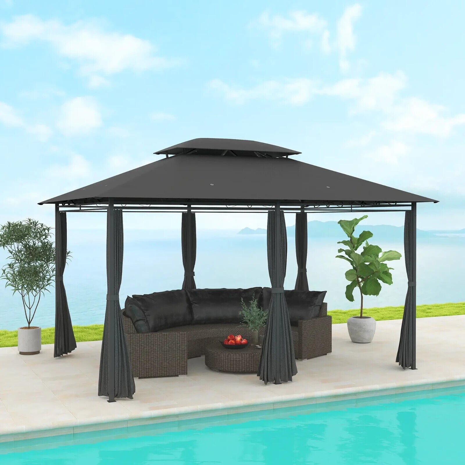4m x 3m Outdoor 2 Tier Steel Frame Gazebo Curtains Garden Double Roof Party Tent - Home and Garden Furniture Shop - #rustic - furniture#