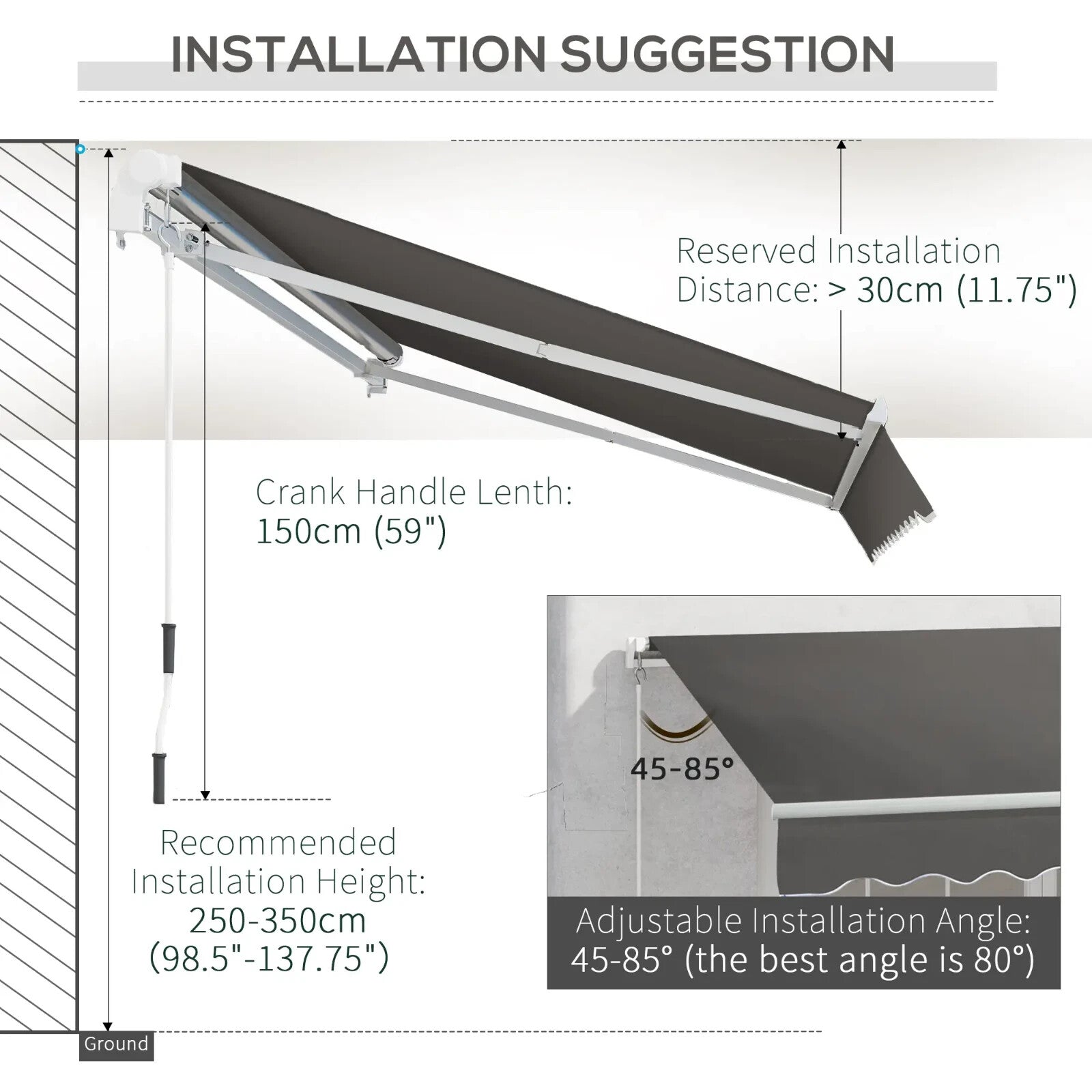 4x2.5m Manual Retractable Awning with Handle for Window Door Sun & Weather Shade - Home and Garden Furniture Shop - rustic - furniture
