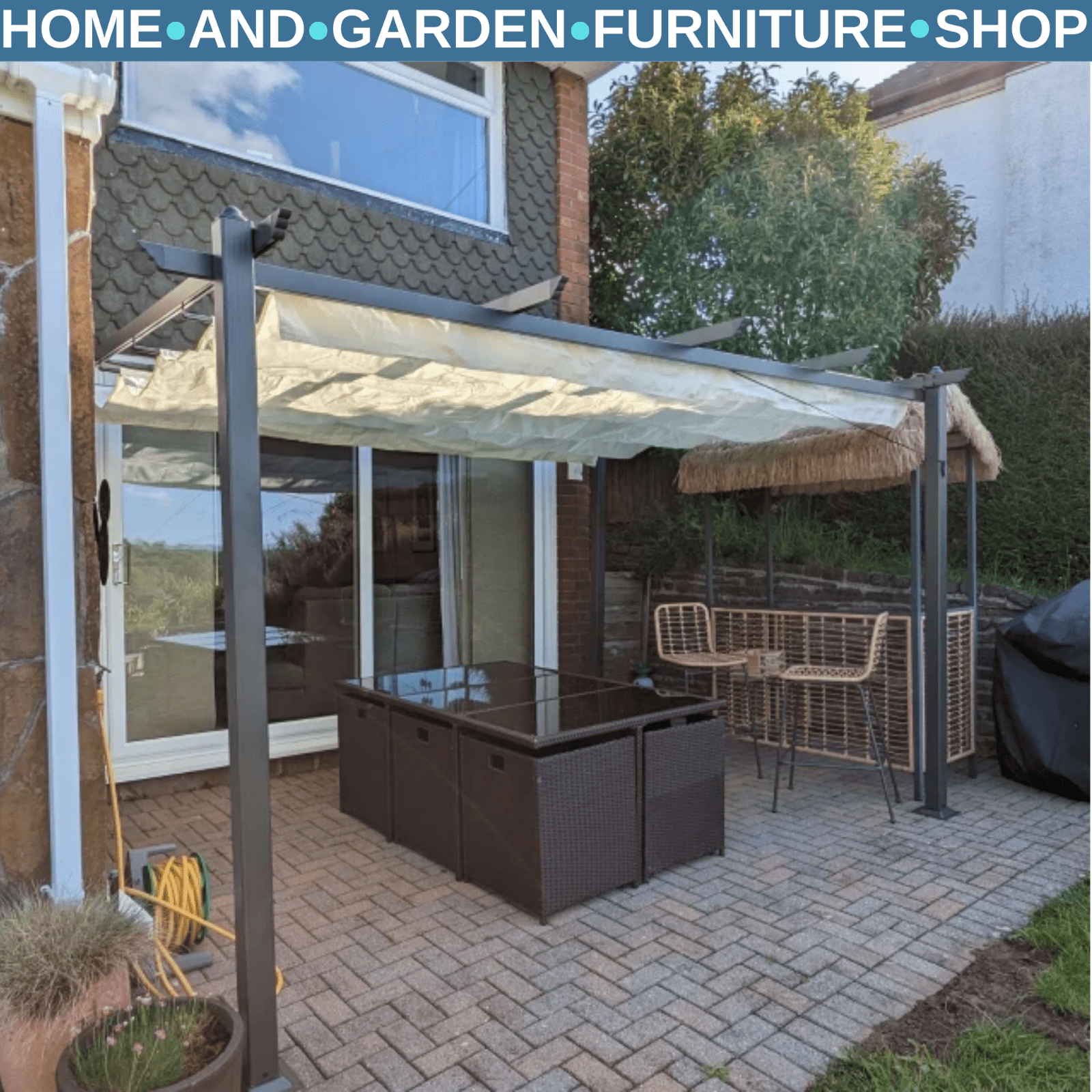 4x3m Aluminium Garden Pergola Gazebo with Retractable Canopy Roof Cream White - Home and Garden Furniture Shop - rustic - furniture