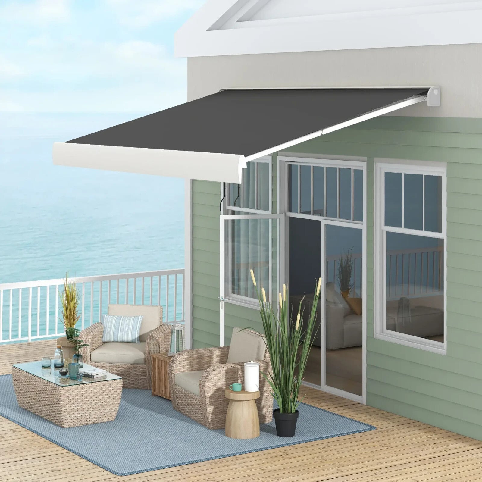 4x3m Electric Retractable Awning w/ Remote Aluminium Frame for Patio Door Shade - Home and Garden Furniture Shop - rustic - furniture
