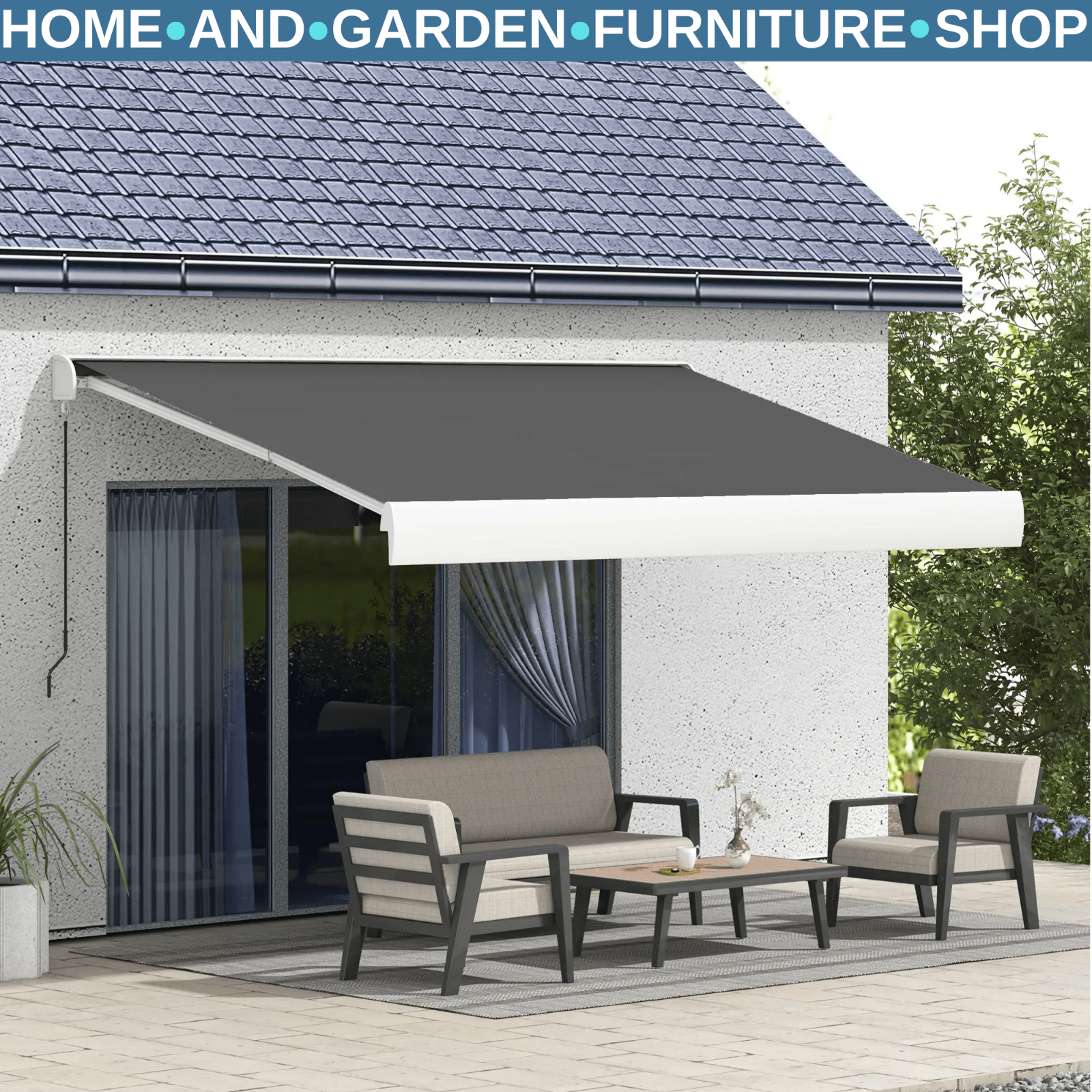 4x3m Electric Retractable Awning w/ Remote Aluminium Frame for Patio Door Shade - Home and Garden Furniture Shop - rustic - furniture
