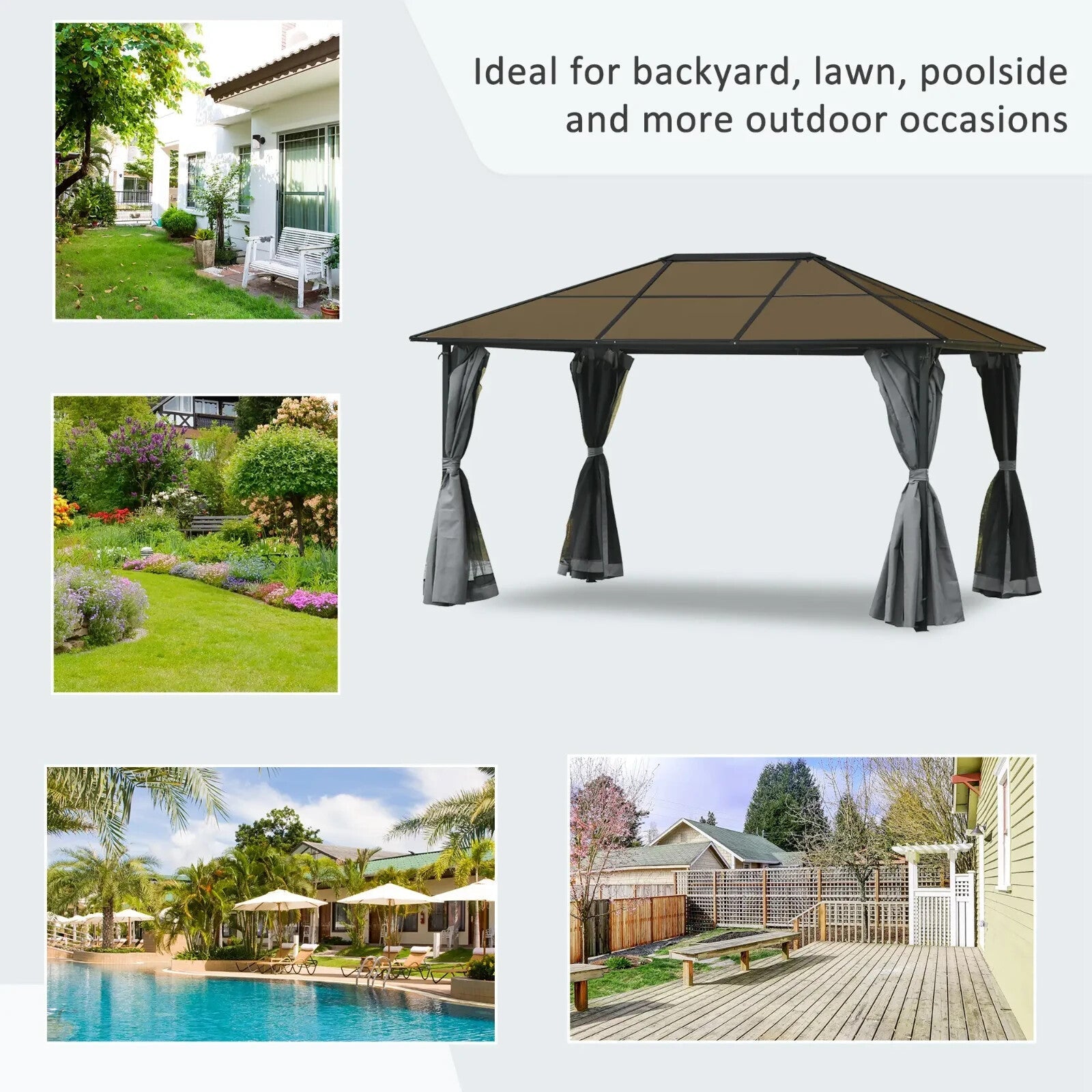 4x3m Outdoor Garden Gazebo with Netting & PC Roof Patio Canopy Tent Shelter Grey - Home and Garden Furniture Shop - rustic - furniture