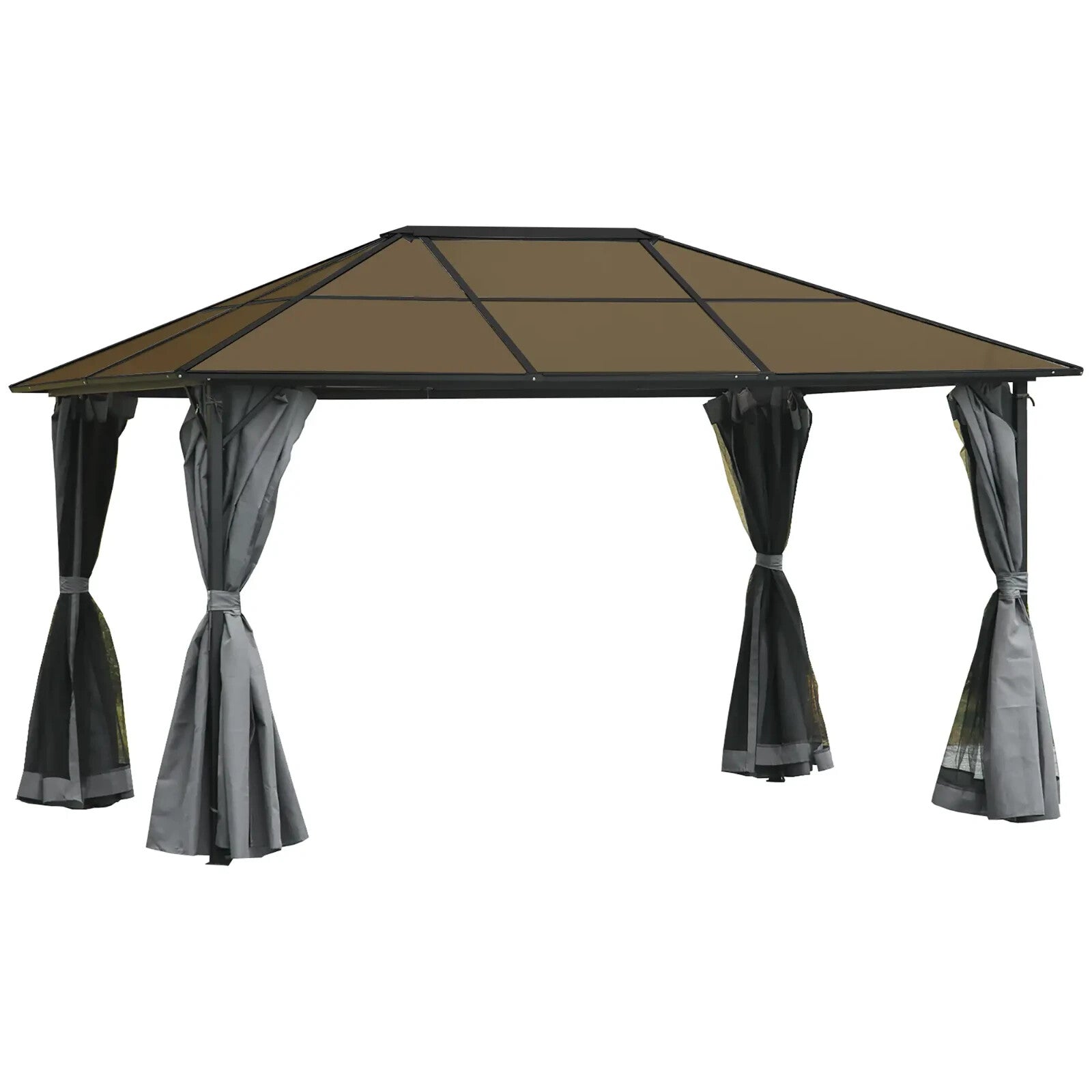 4x3m Outdoor Garden Gazebo with Netting & PC Roof Patio Canopy Tent Shelter Grey - Home and Garden Furniture Shop - rustic - furniture