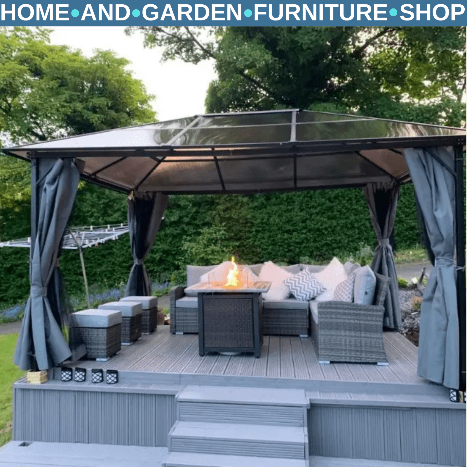 4x3m Outdoor Garden Gazebo with Netting & PC Roof Patio Canopy Tent Shelter Grey - Home and Garden Furniture Shop - rustic - furniture