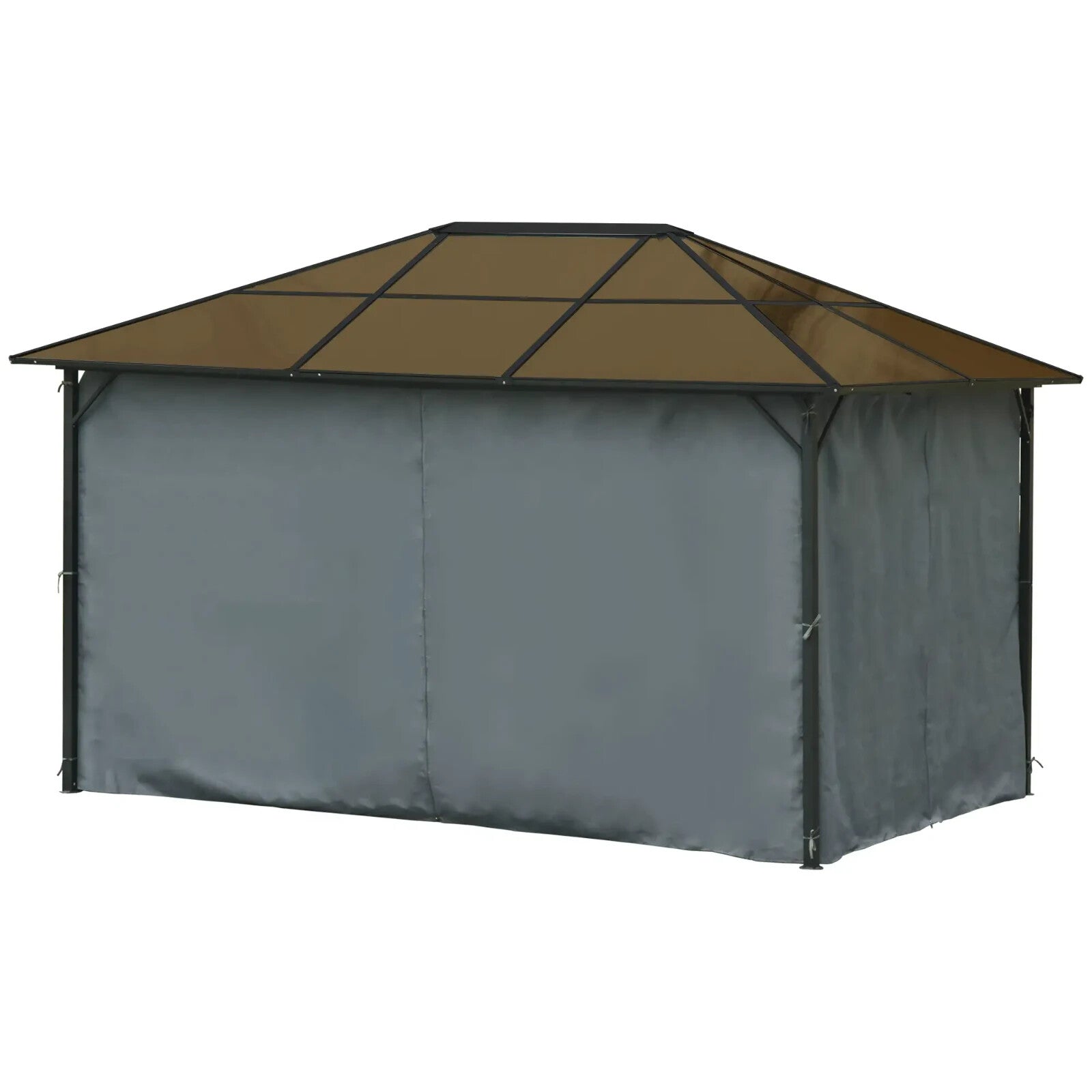 4x3m Outdoor Garden Gazebo with Netting & PC Roof Patio Canopy Tent Shelter Grey - Home and Garden Furniture Shop - rustic - furniture