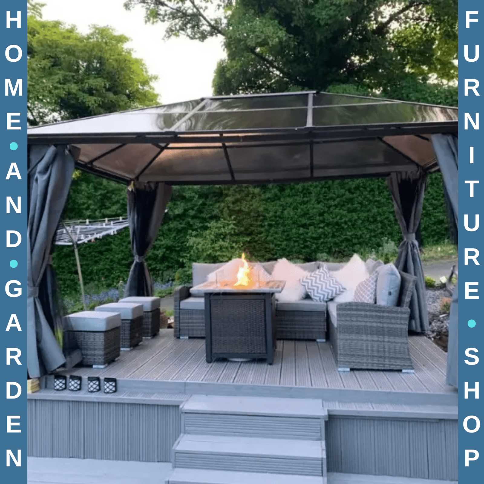 4x3m Outdoor Garden Gazebo with Netting & PC Roof Patio Canopy Tent Shelter Grey - Home and Garden Furniture Shop - rustic - furniture