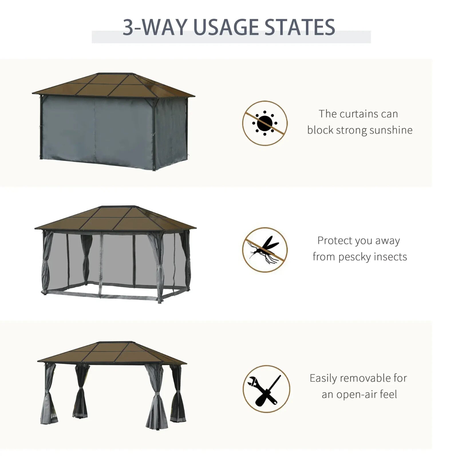 4x3m Outdoor Garden Gazebo with Netting & PC Roof Patio Canopy Tent Shelter Grey - Home and Garden Furniture Shop - rustic - furniture