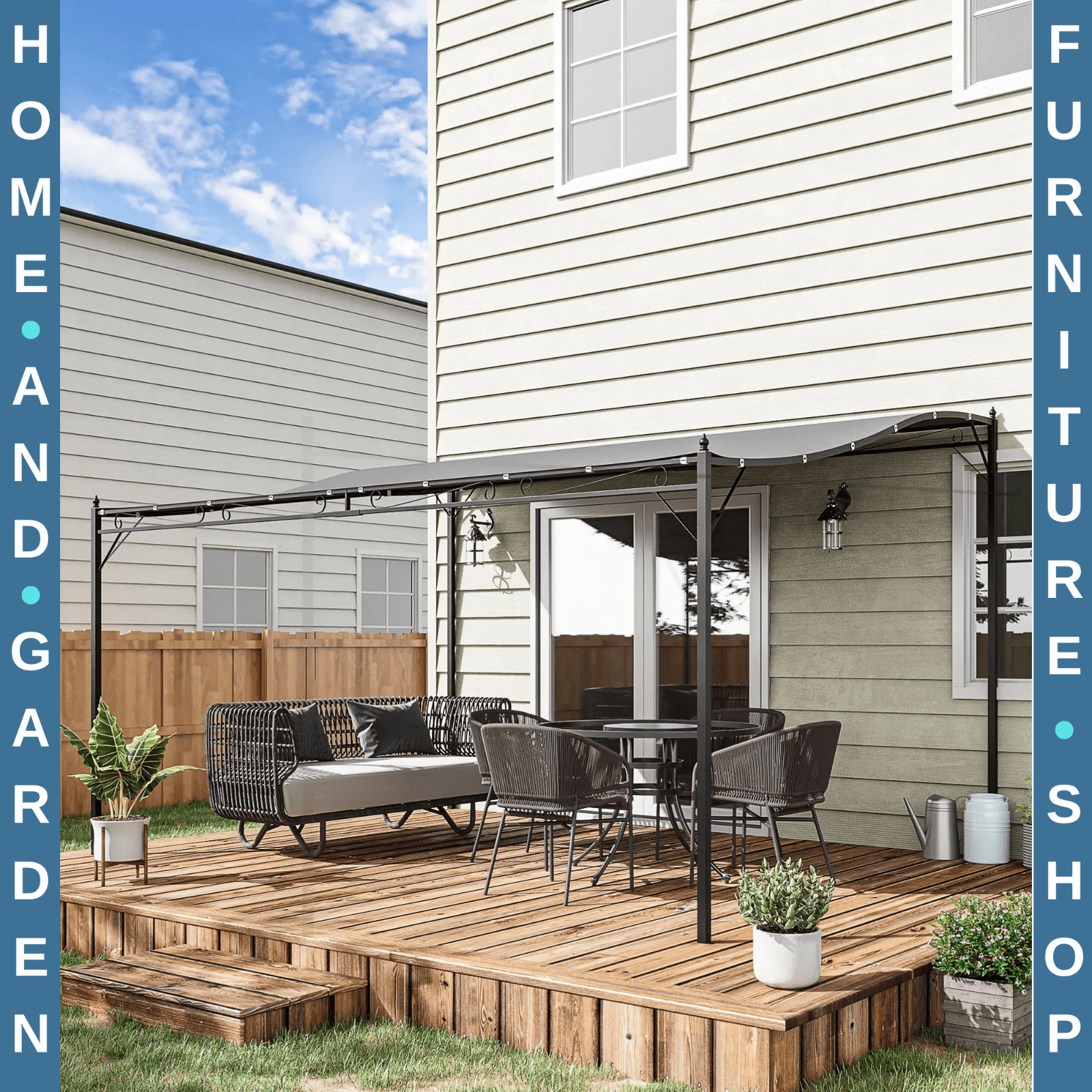 4x3m Wall Mounted Metal Gazebo Canopy Awning Garden Door Porch Shelter – Grey - Home and Garden Furniture Shop - rustic - furniture