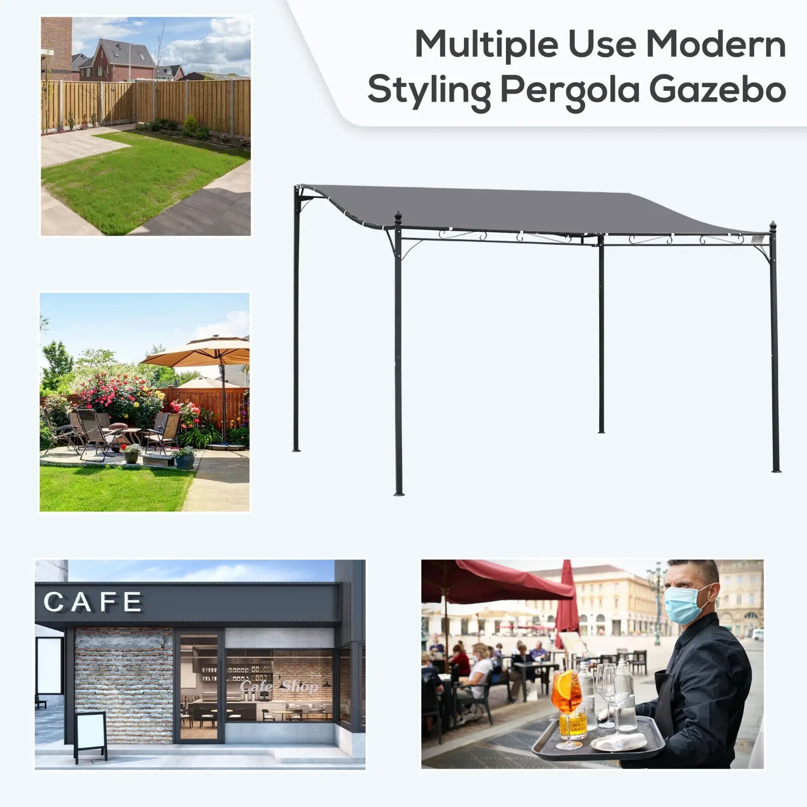 4x3m Wall Mounted Metal Gazebo Canopy Awning Garden Door Porch Shelter – Grey - Home and Garden Furniture Shop - rustic - furniture