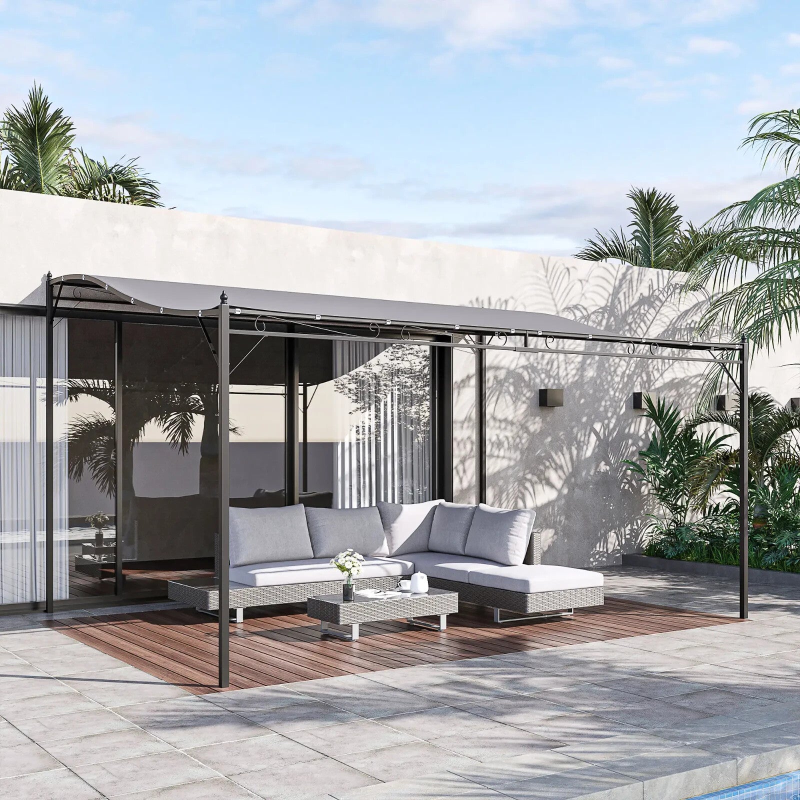 4x3m Wall Mounted Metal Gazebo Canopy Awning Garden Door Porch Shelter – Grey - Home and Garden Furniture Shop - rustic - furniture