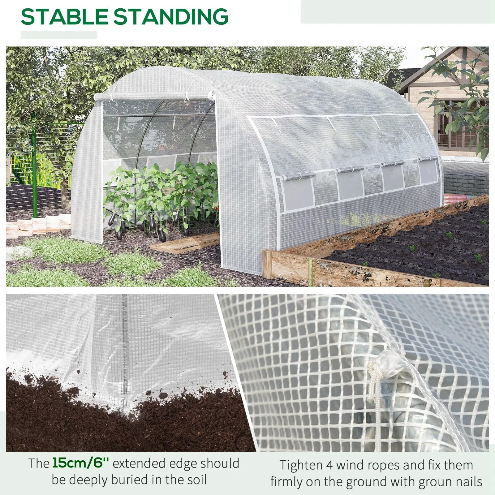 4x3x2m Walk - In Polytunnel Greenhouse Tent with Steel Frame Zipped Door & Windows - Home and Garden Furniture Shop - rustic - furniture