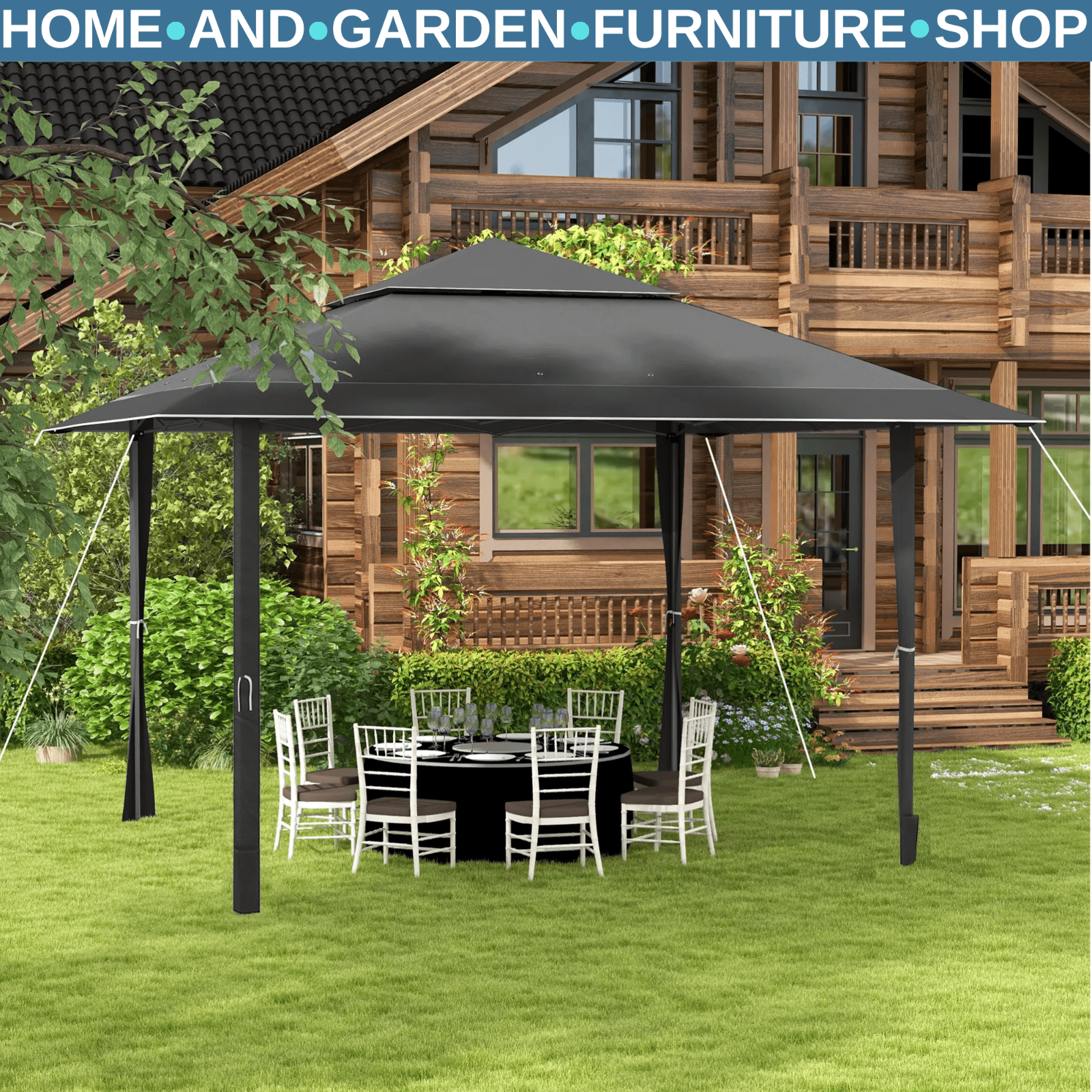 4x4m Pop Up Gazebo with Double Roof UV Canopy Roller Bag & Adjustable Steel Legs - Home and Garden Furniture Shop - rustic - furniture