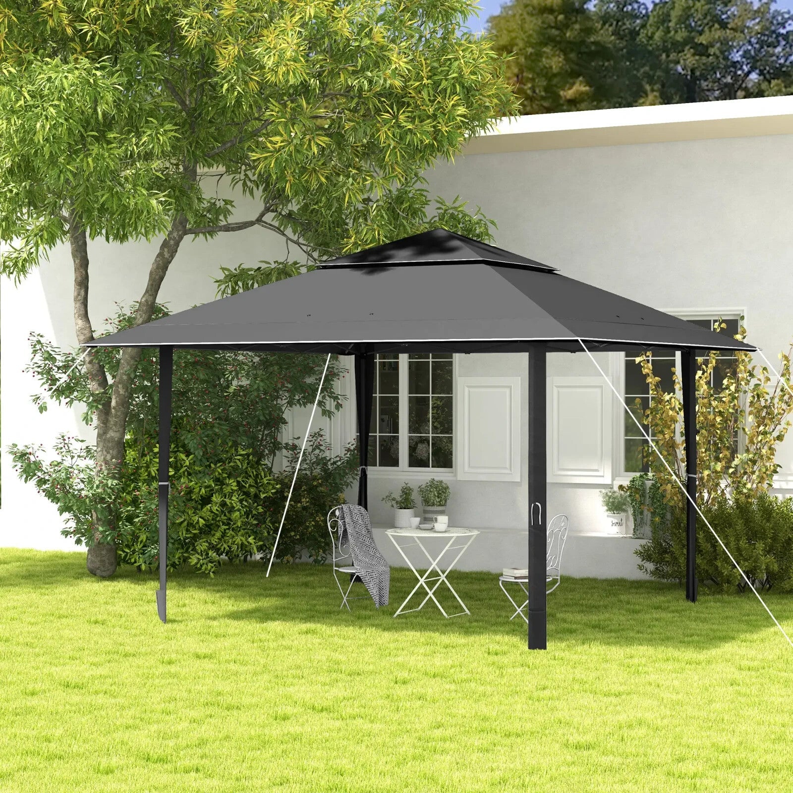 4x4m Pop Up Gazebo with Double Roof UV Canopy Roller Bag & Adjustable Steel Legs - Home and Garden Furniture Shop - rustic - furniture