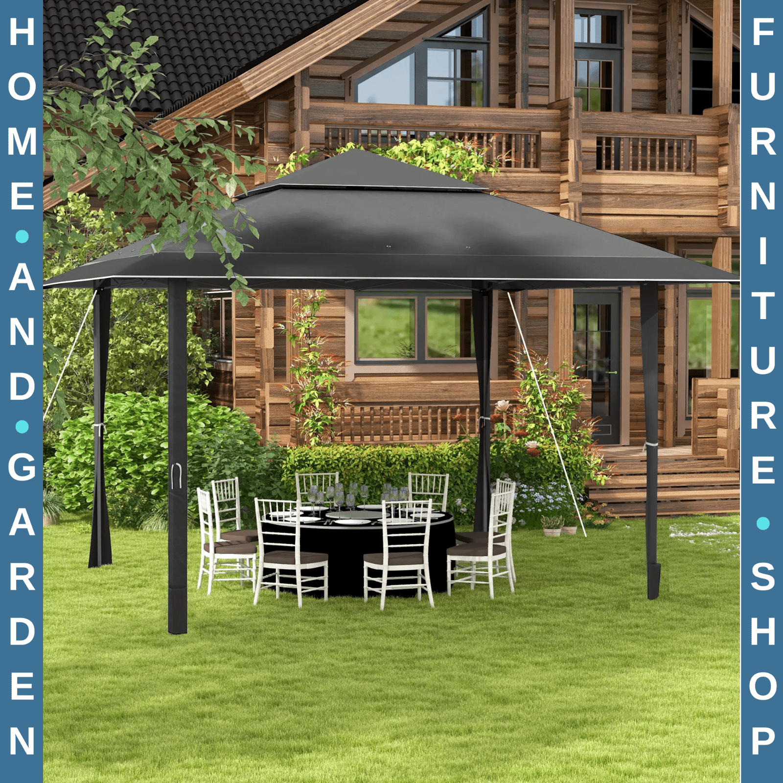 4x4m Pop Up Gazebo with Double Roof UV Canopy Roller Bag & Adjustable Steel Legs - Home and Garden Furniture Shop - rustic - furniture