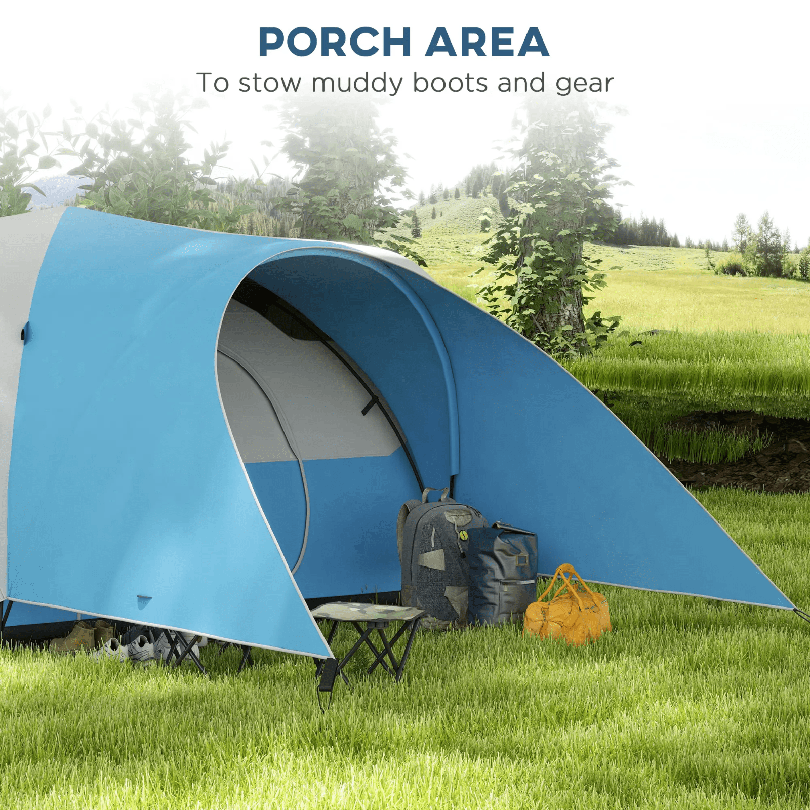 5 6 Man Camping Tent 3000mm Waterproof Mesh Windows Porch Canopy Blue Air FOXDEN - Home and Garden Furniture Shop - rustic - furniture