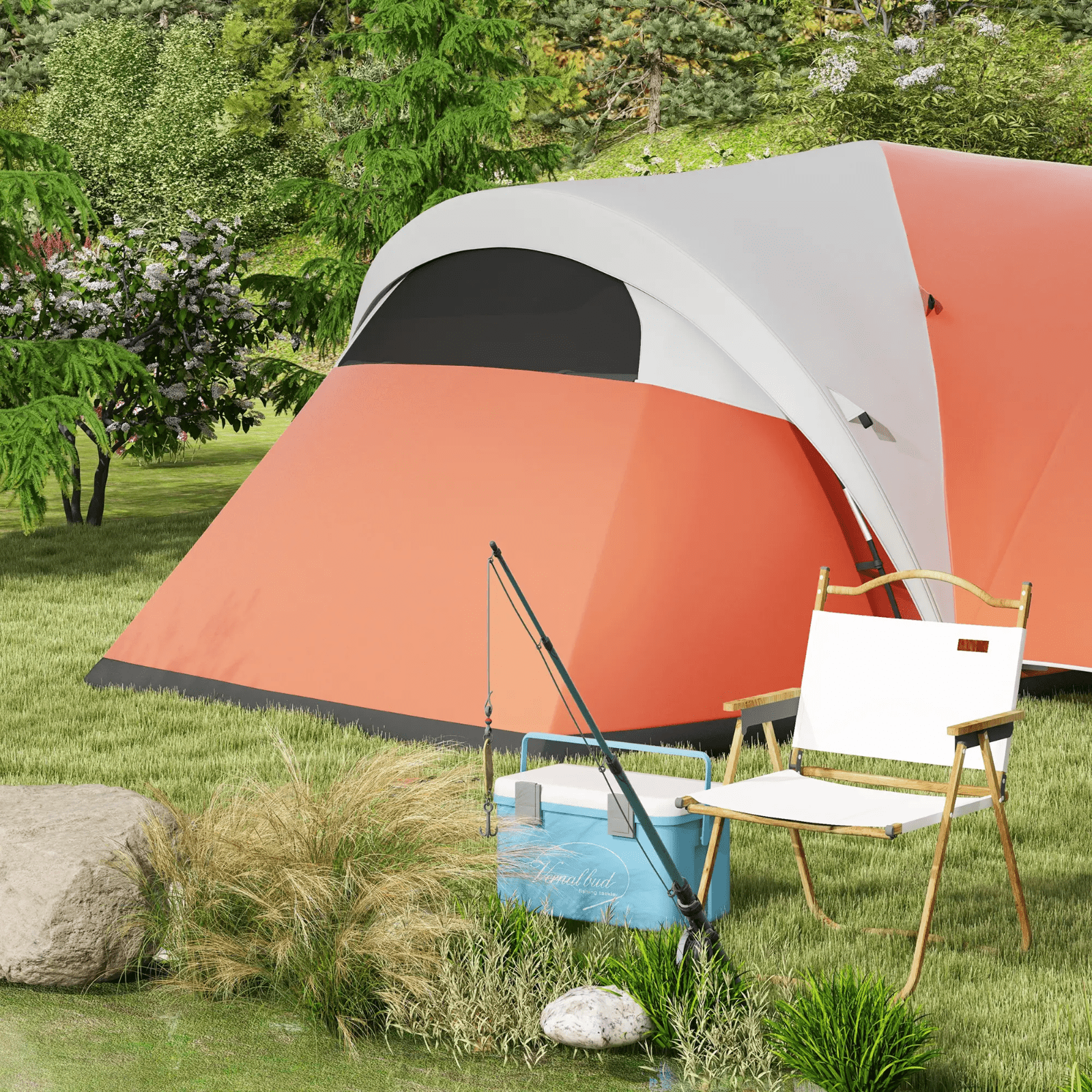 5 6 Man Camping Tent 3000mm Waterproof Mesh Windows Porch Canopy Orange FOXDEN - Home and Garden Furniture Shop - rustic - furniture