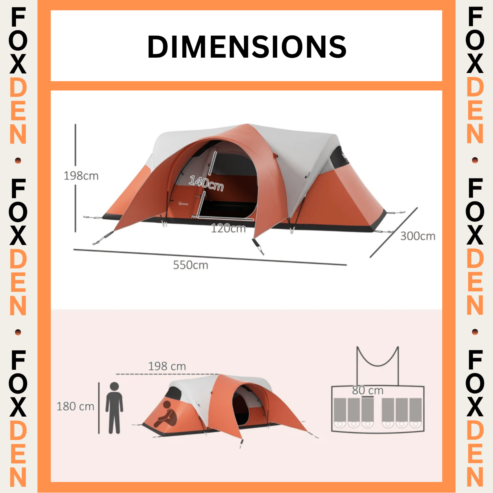 5 6 Man Camping Tent 3000mm Waterproof Mesh Windows Porch Canopy Orange FOXDEN - Home and Garden Furniture Shop - rustic - furniture