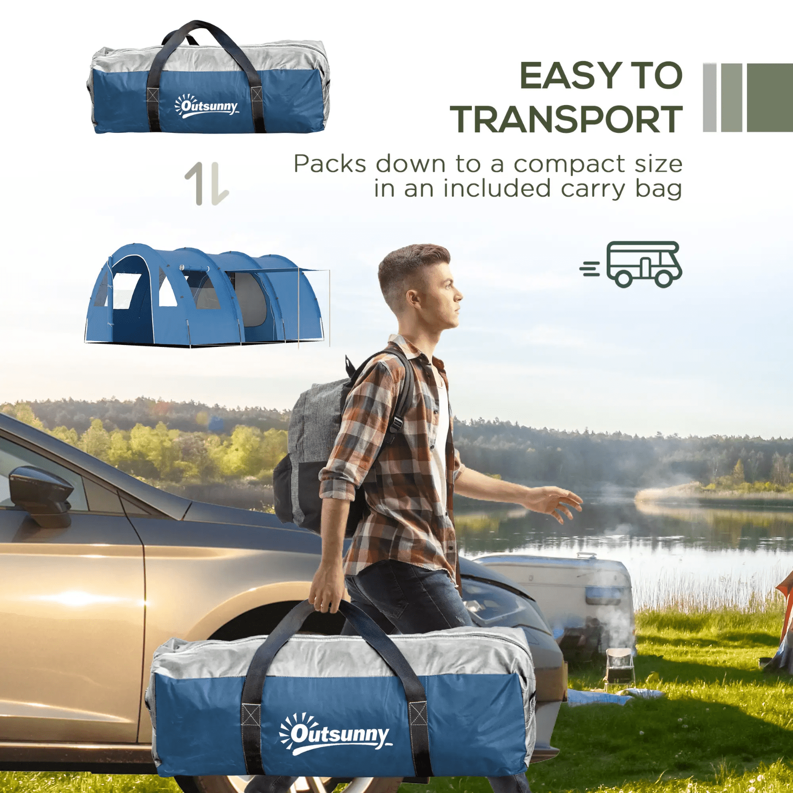 5 6 Man Camping Tent Waterproof Blue Carry Bag Fibreglass Poles Guy Ropes FOXDEN - Home and Garden Furniture Shop - rustic - furniture