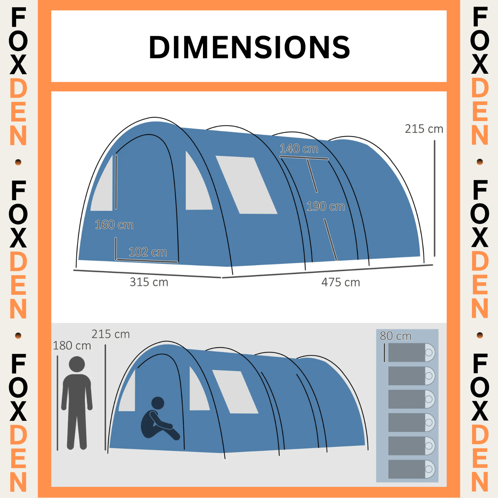 5 6 Man Camping Tent Waterproof Blue Carry Bag Fibreglass Poles Guy Ropes FOXDEN - Home and Garden Furniture Shop - rustic - furniture