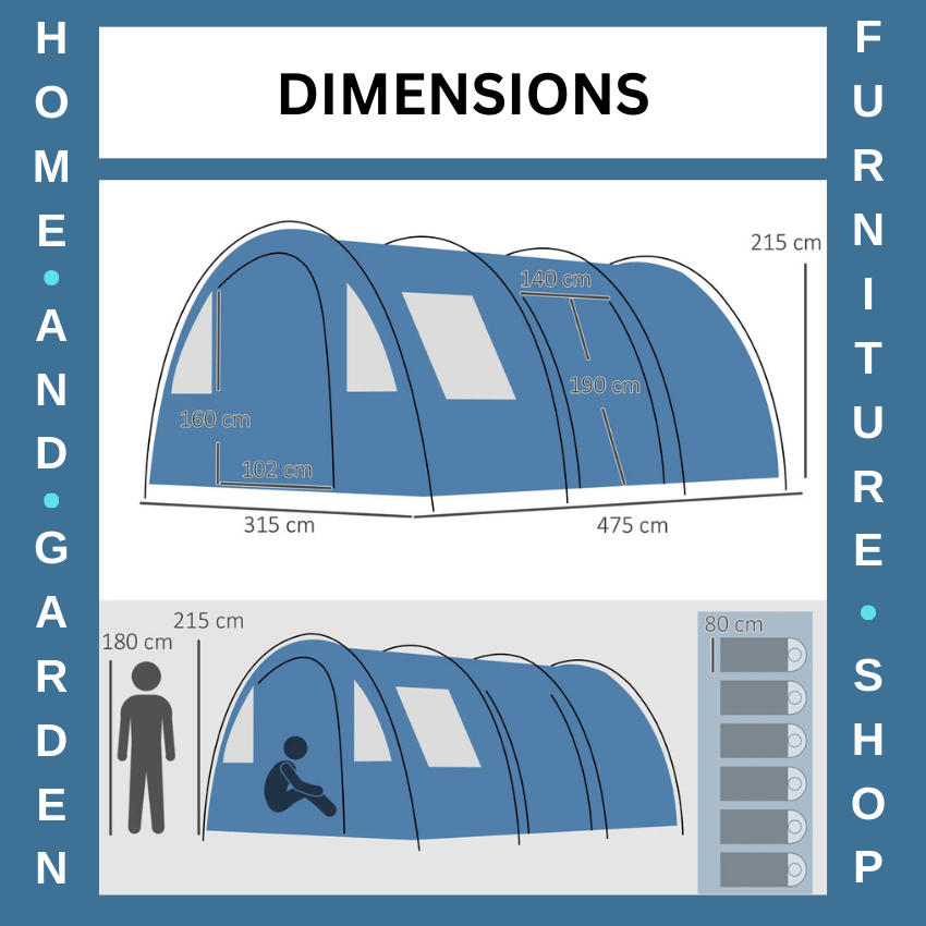 5 - 6 Man Tunnel Camping Tent with 2 Rooms Sewn - In Floor 2 Doors and Carry Bag - Home and Garden Furniture Shop - rustic - furniture