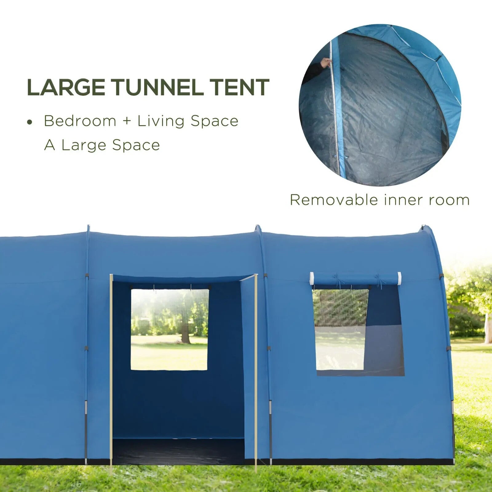 5 - 6 Man Tunnel Camping Tent with 2 Rooms Sewn - In Floor 2 Doors and Carry Bag - Home and Garden Furniture Shop - rustic - furniture