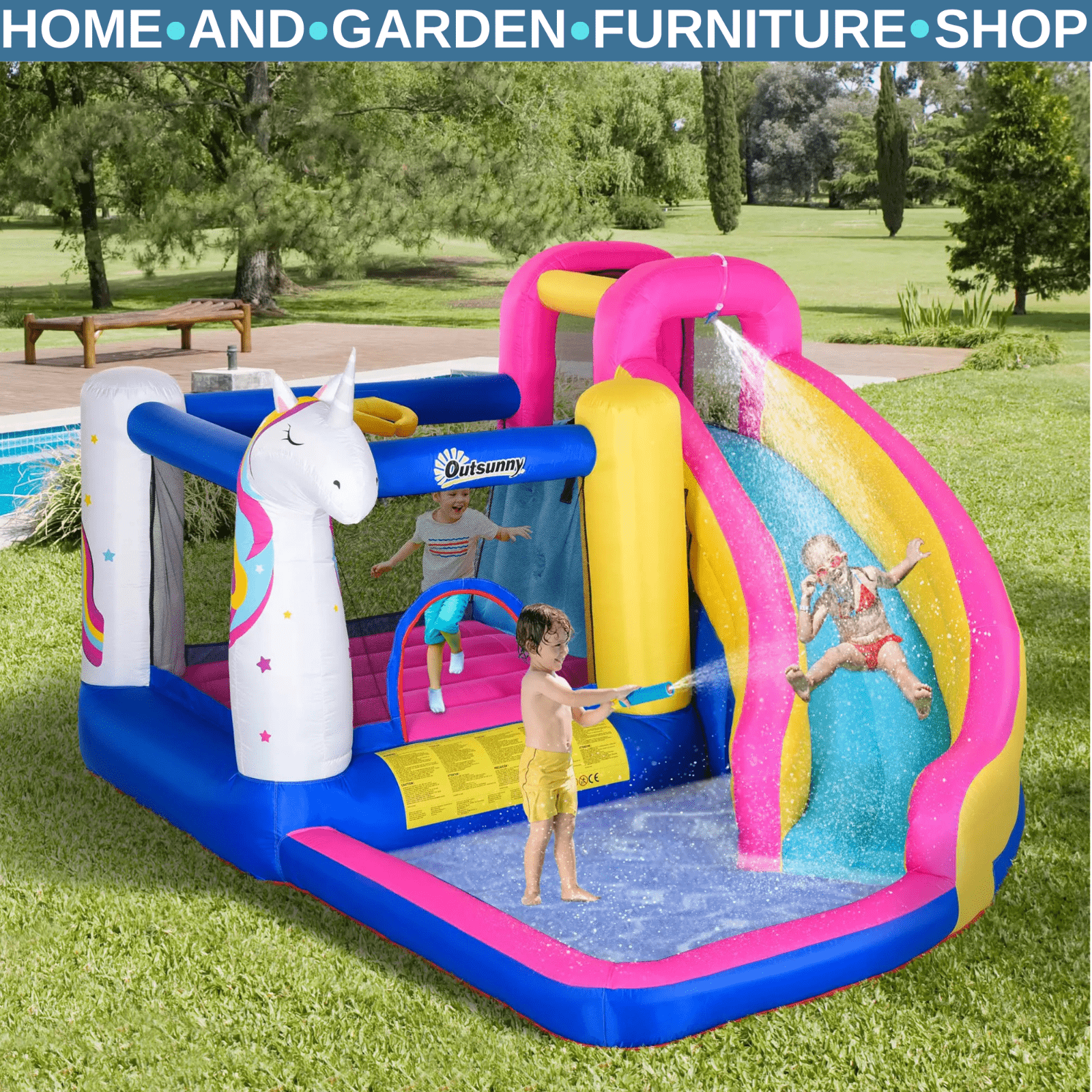 5 in 1 Bouncy Castle with Blower for Kids Age 3 - 8 Inflatable Outdoor Playhouse - Home and Garden Furniture Shop - rustic - furniture