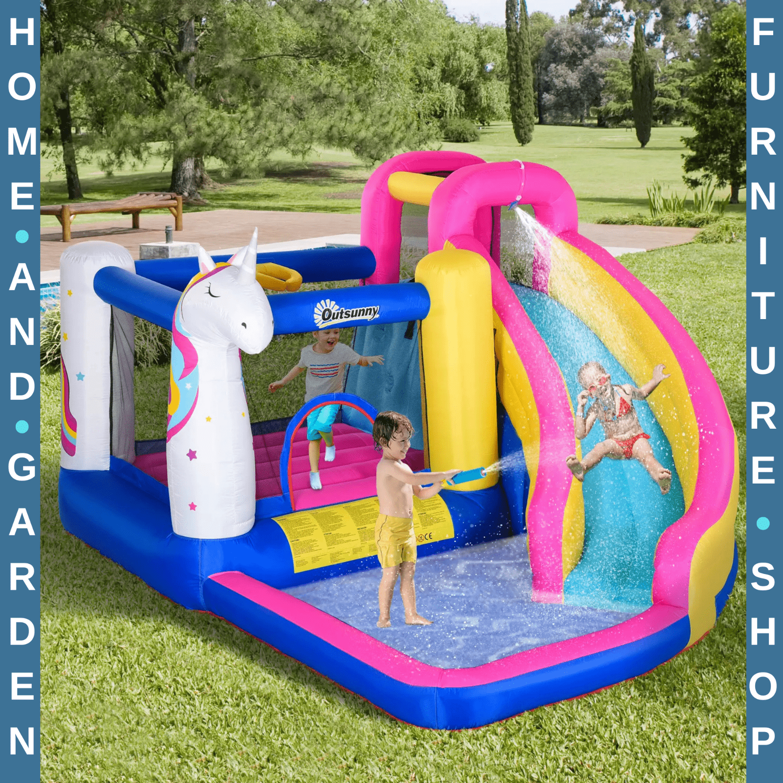 5 in 1 Bouncy Castle with Blower for Kids Age 3 - 8 Inflatable Outdoor Playhouse - Home and Garden Furniture Shop - rustic - furniture