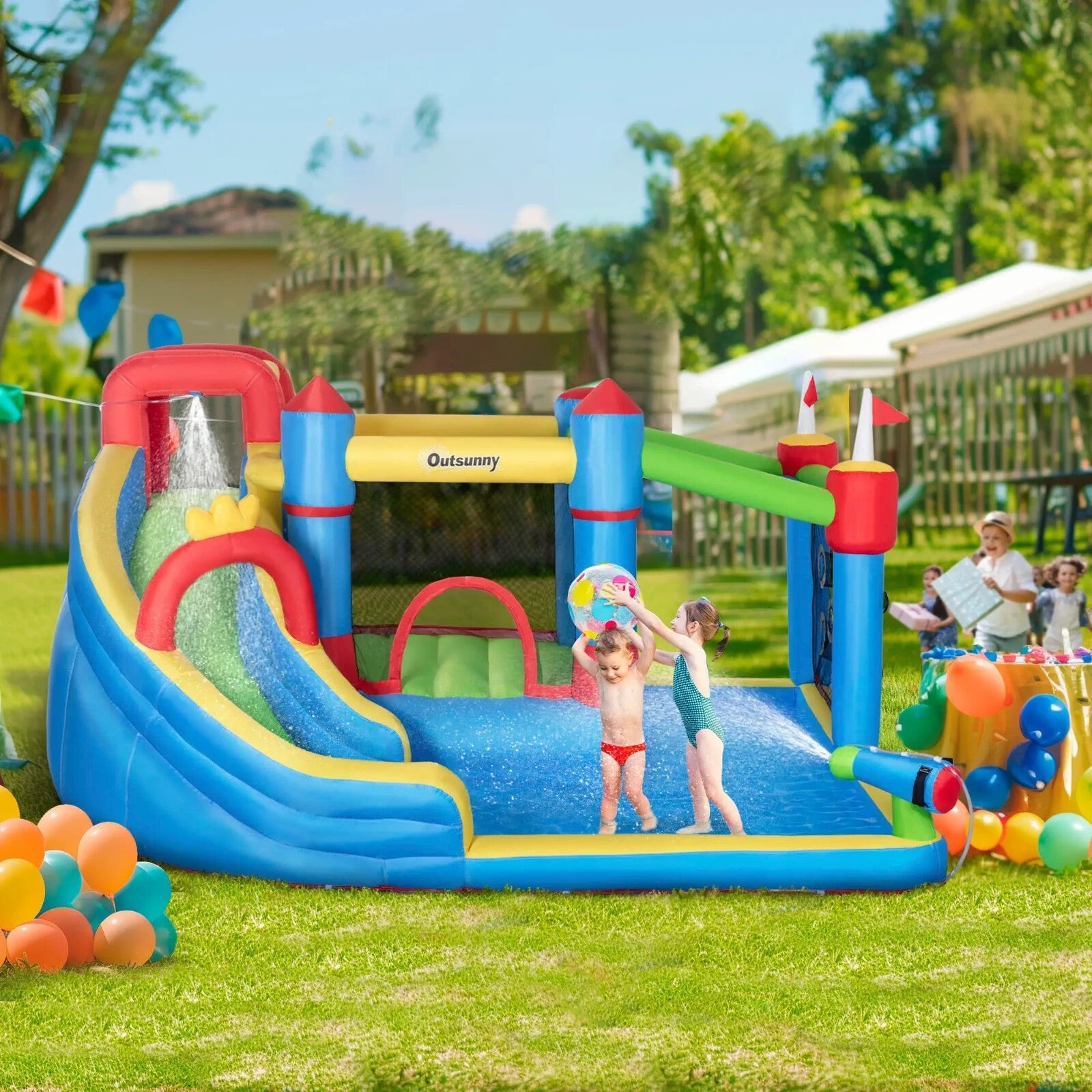 5 - in - 1 Kids Inflatable Bounce Castle with Slide Trampoline Pool & Water Gun - Home and Garden Furniture Shop - rustic - furniture