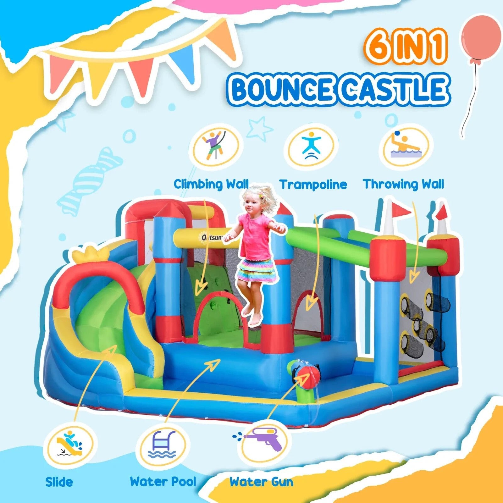 5 - in - 1 Kids Inflatable Bounce Castle with Slide Trampoline Pool & Water Gun - Home and Garden Furniture Shop - rustic - furniture