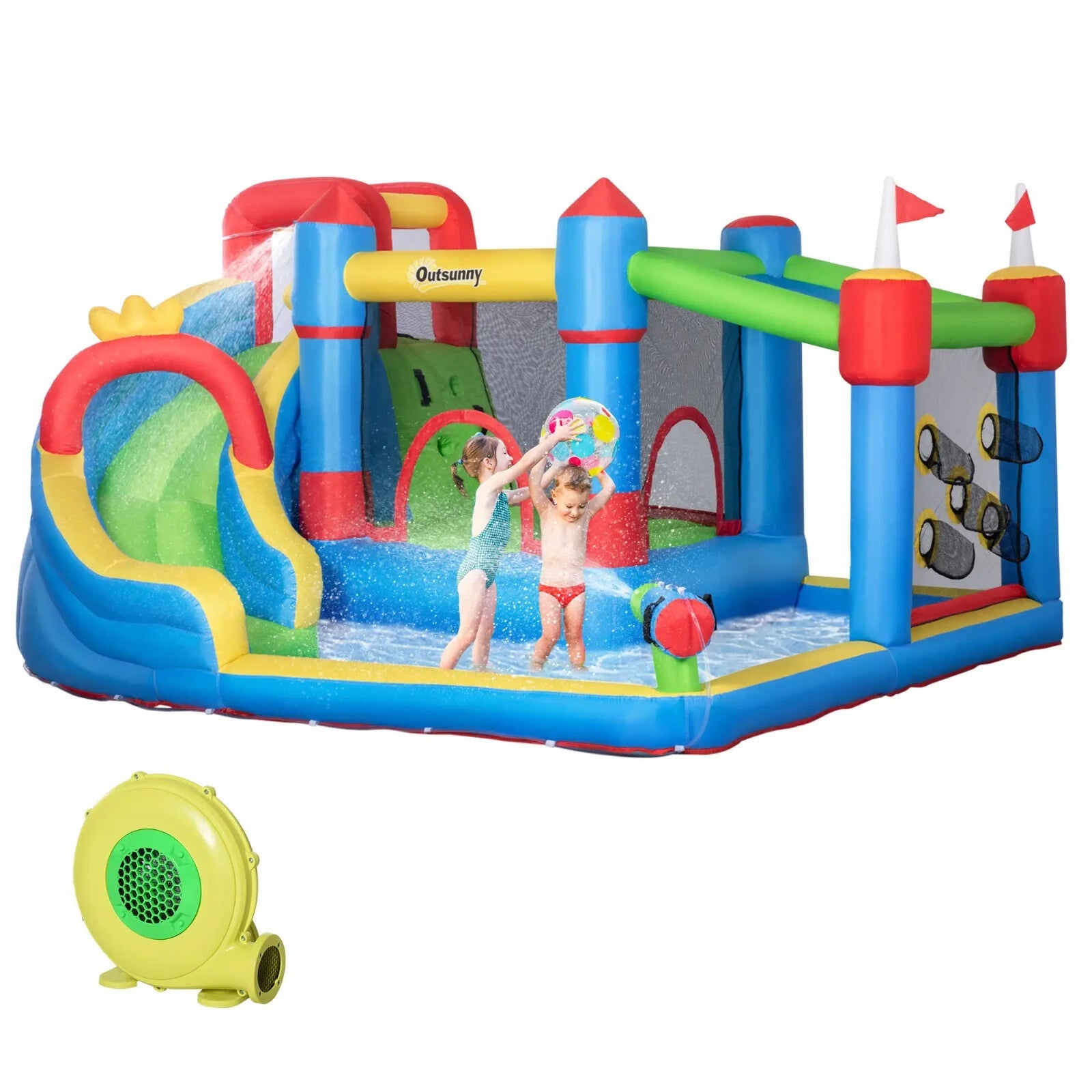 5 - in - 1 Kids Inflatable Bounce Castle with Slide Trampoline Pool & Water Gun - Home and Garden Furniture Shop - rustic - furniture
