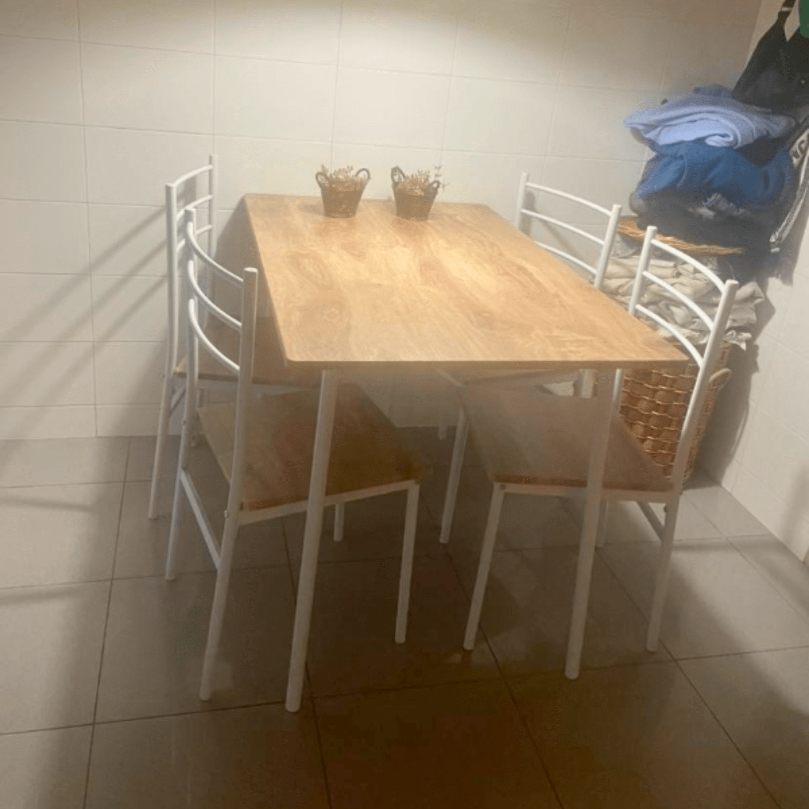 5 Pc Dining Table and Chairs Set Space Saving Kitchen Furniture Metal Oak Finish - Home and Garden Furniture Shop - rustic - furniture