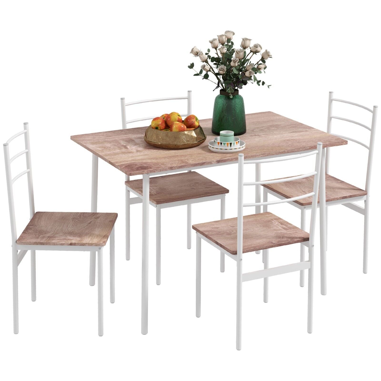 5 Pc Dining Table and Chairs Set Space Saving Kitchen Furniture Metal Oak Finish - Home and Garden Furniture Shop - rustic - furniture