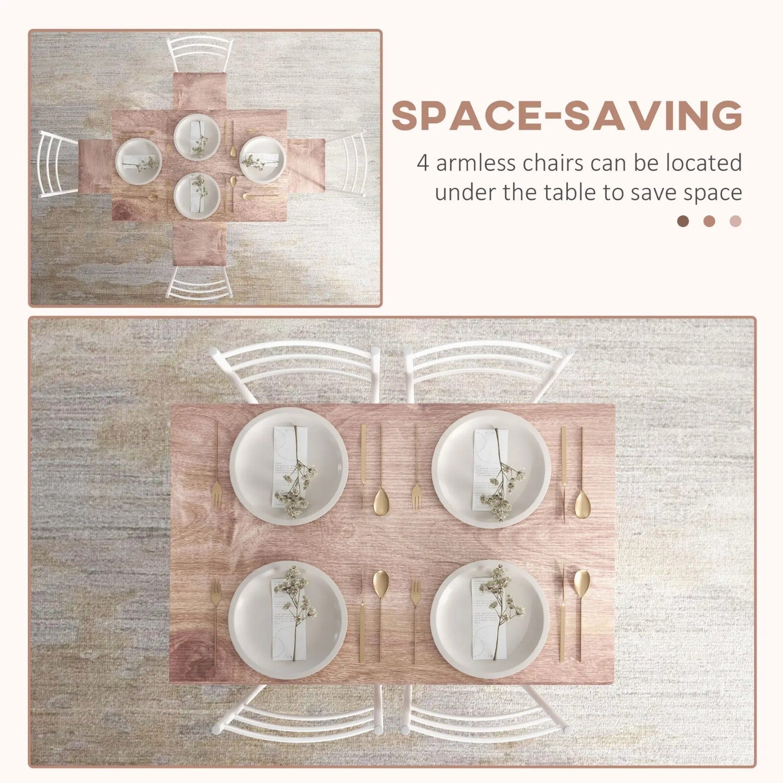 5 Pc Dining Table and Chairs Set Space Saving Kitchen Furniture Metal Oak Finish - Home and Garden Furniture Shop - rustic - furniture