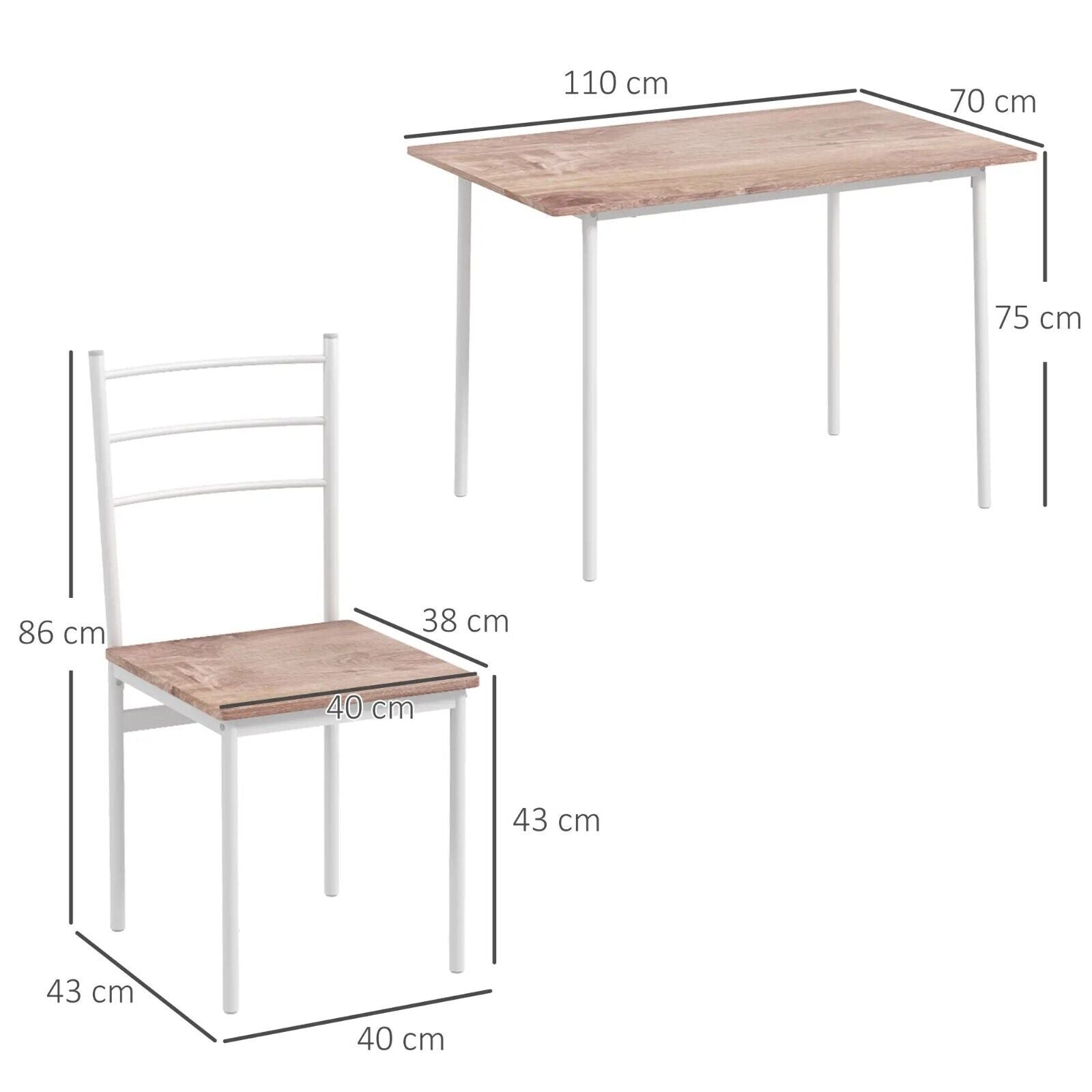 5 Pc Dining Table and Chairs Set Space Saving Kitchen Furniture Metal Oak Finish - Home and Garden Furniture Shop - rustic - furniture
