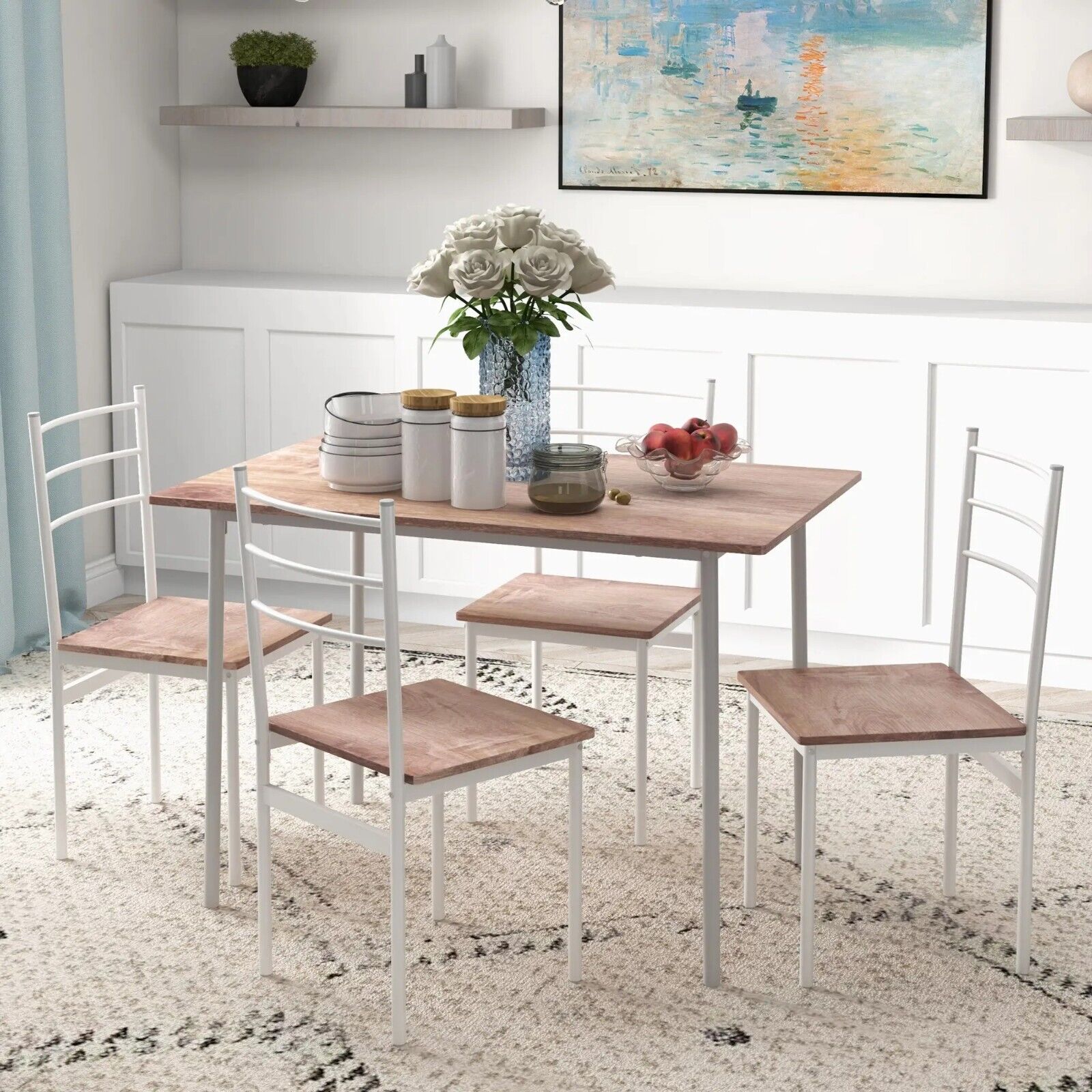 5 Pc Dining Table and Chairs Set Space Saving Kitchen Furniture Metal Oak Finish - Home and Garden Furniture Shop - rustic - furniture