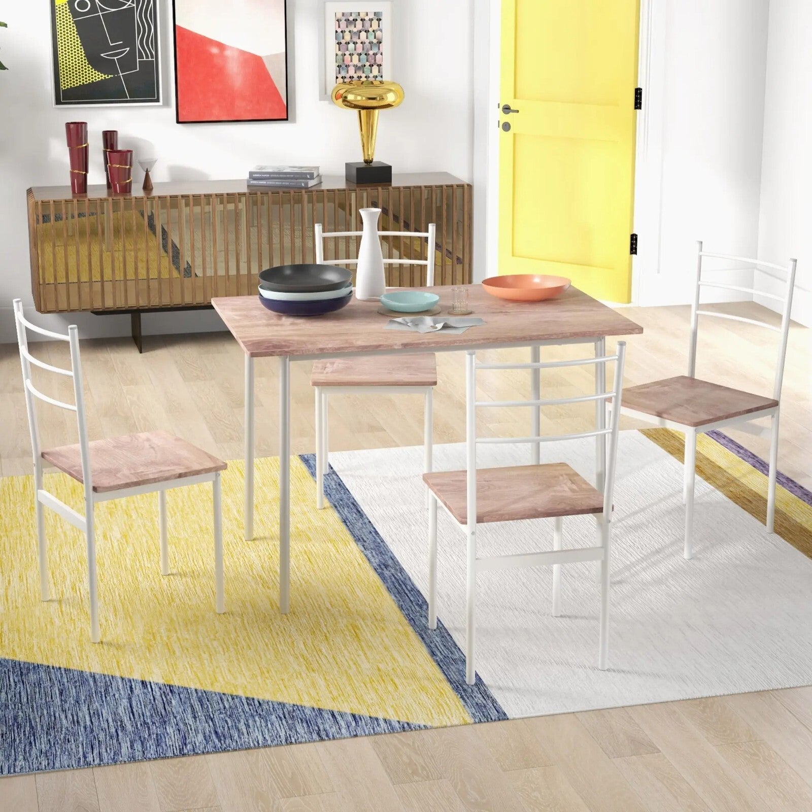 5 Pc Dining Table and Chairs Set Space Saving Kitchen Furniture Metal Oak Finish - Home and Garden Furniture Shop - rustic - furniture